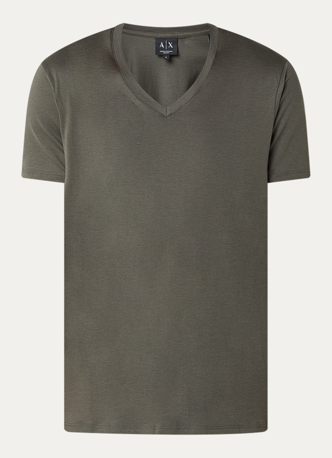 Armani T-shirt van pima katoen met V-hals - voorkant 2 olijfgroen