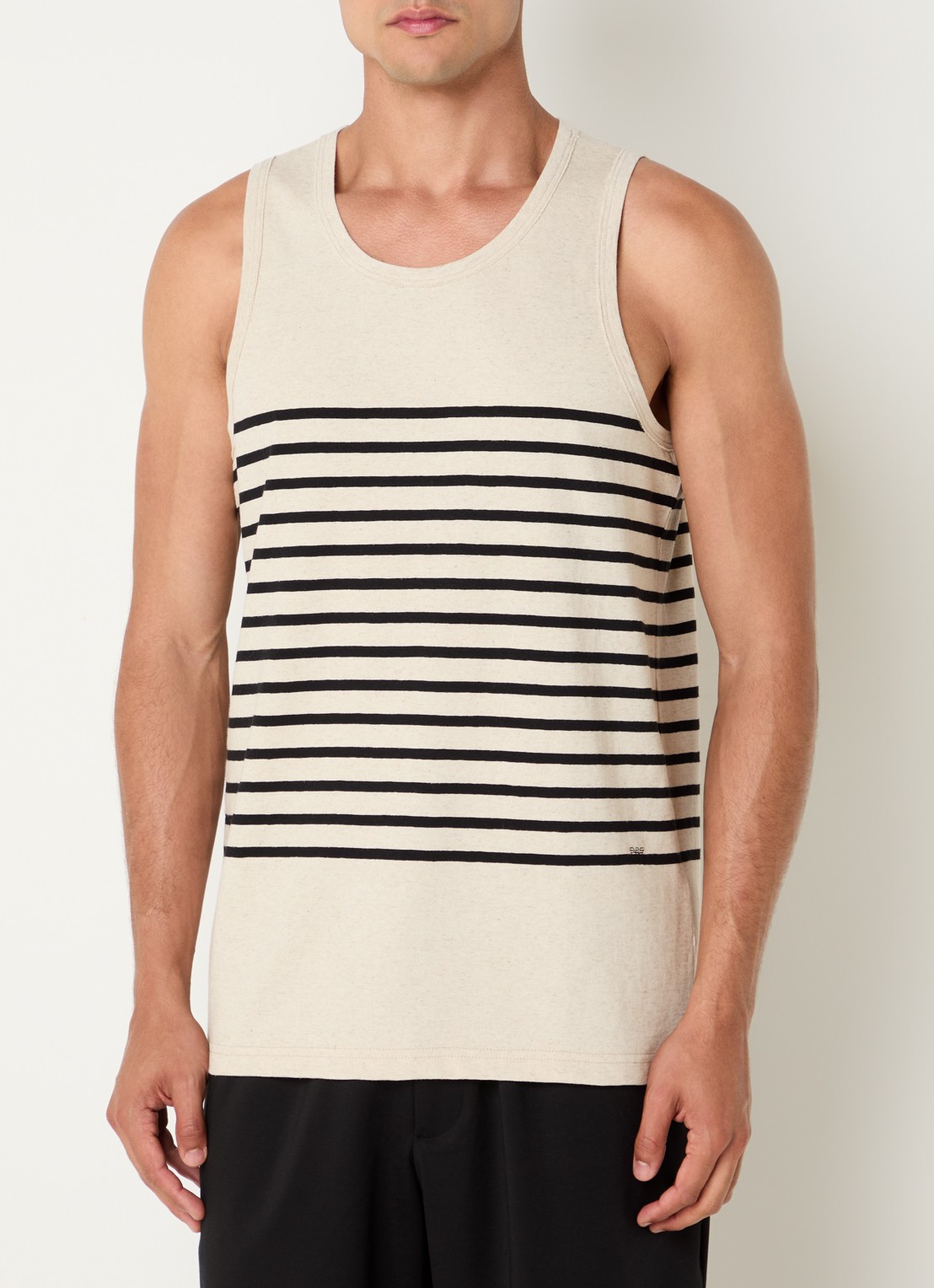 Armani Tanktop in linnenblend met streepprint - detail beige