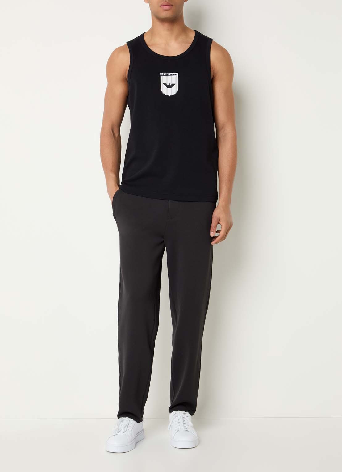 Armani Tanktop met ronde hals en logo - voorkant 3 grijs
