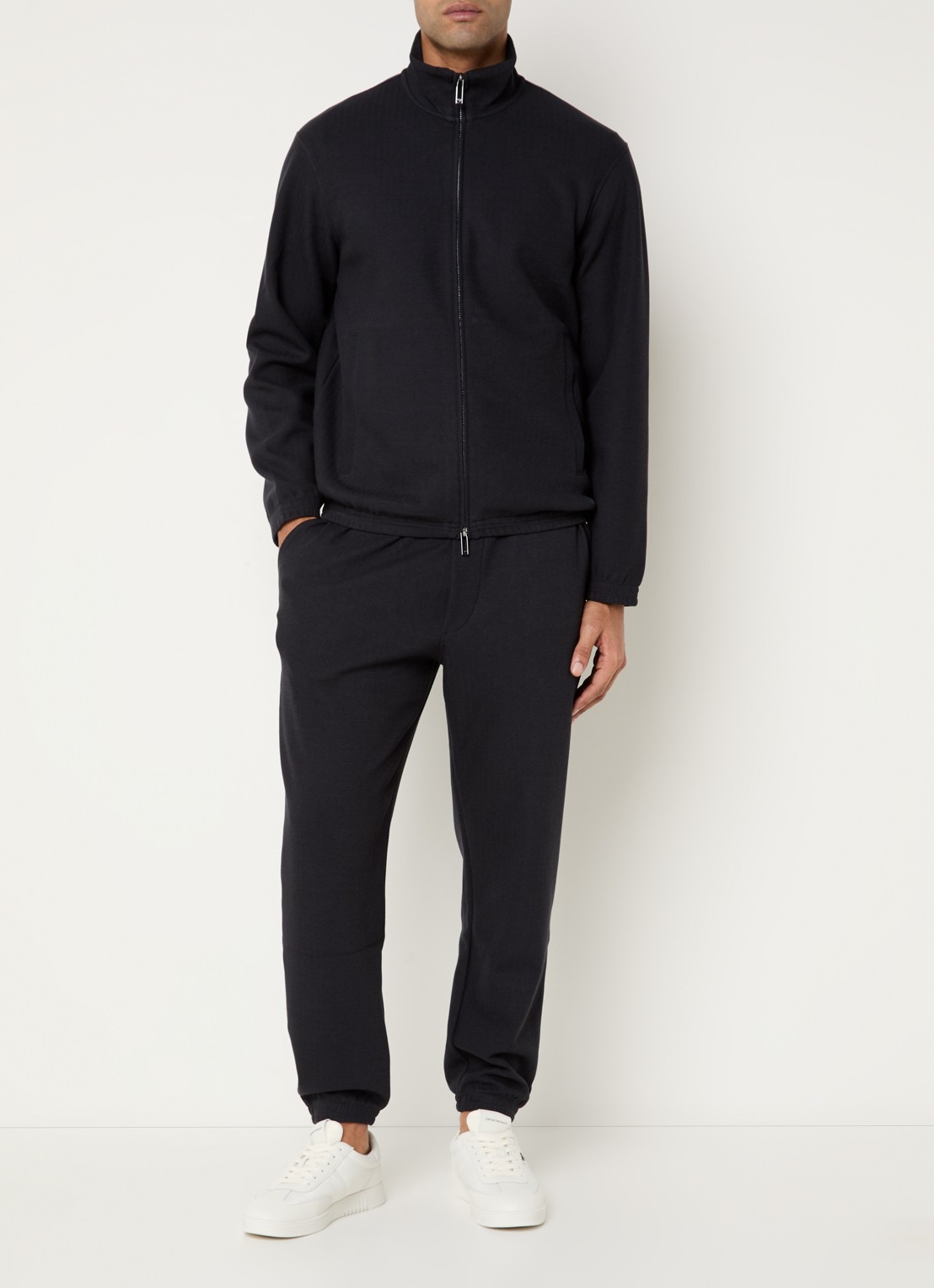 Armani Tapered fit broek met visgraatdessin en steekzakken - voorkant 5 donkerblauw