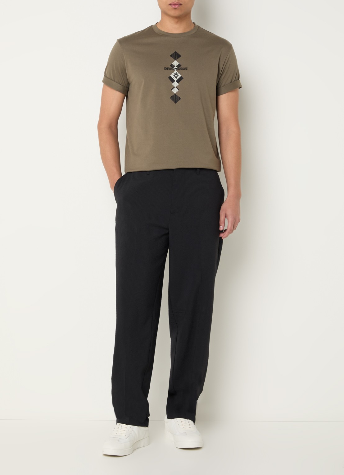 Armani Tapered fit chino met streepprint - voorkant 3 antraciet