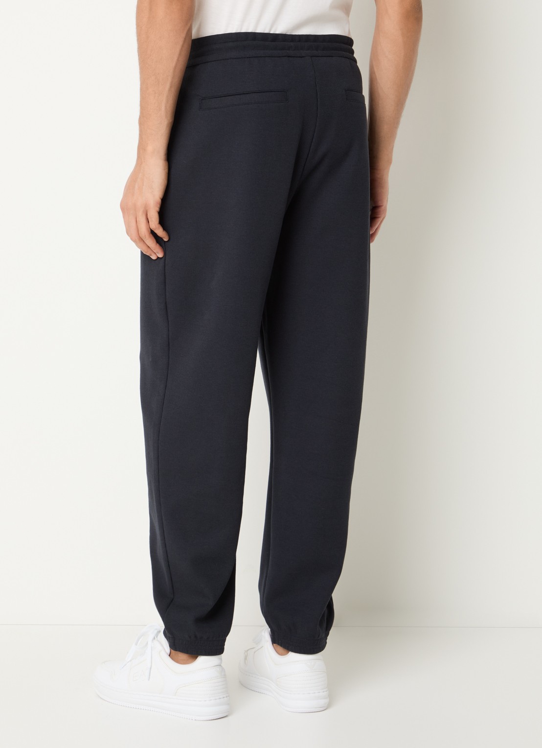Armani Tapered fit joggingbroek met ribstructuur - achterkant 3 donkerblauw