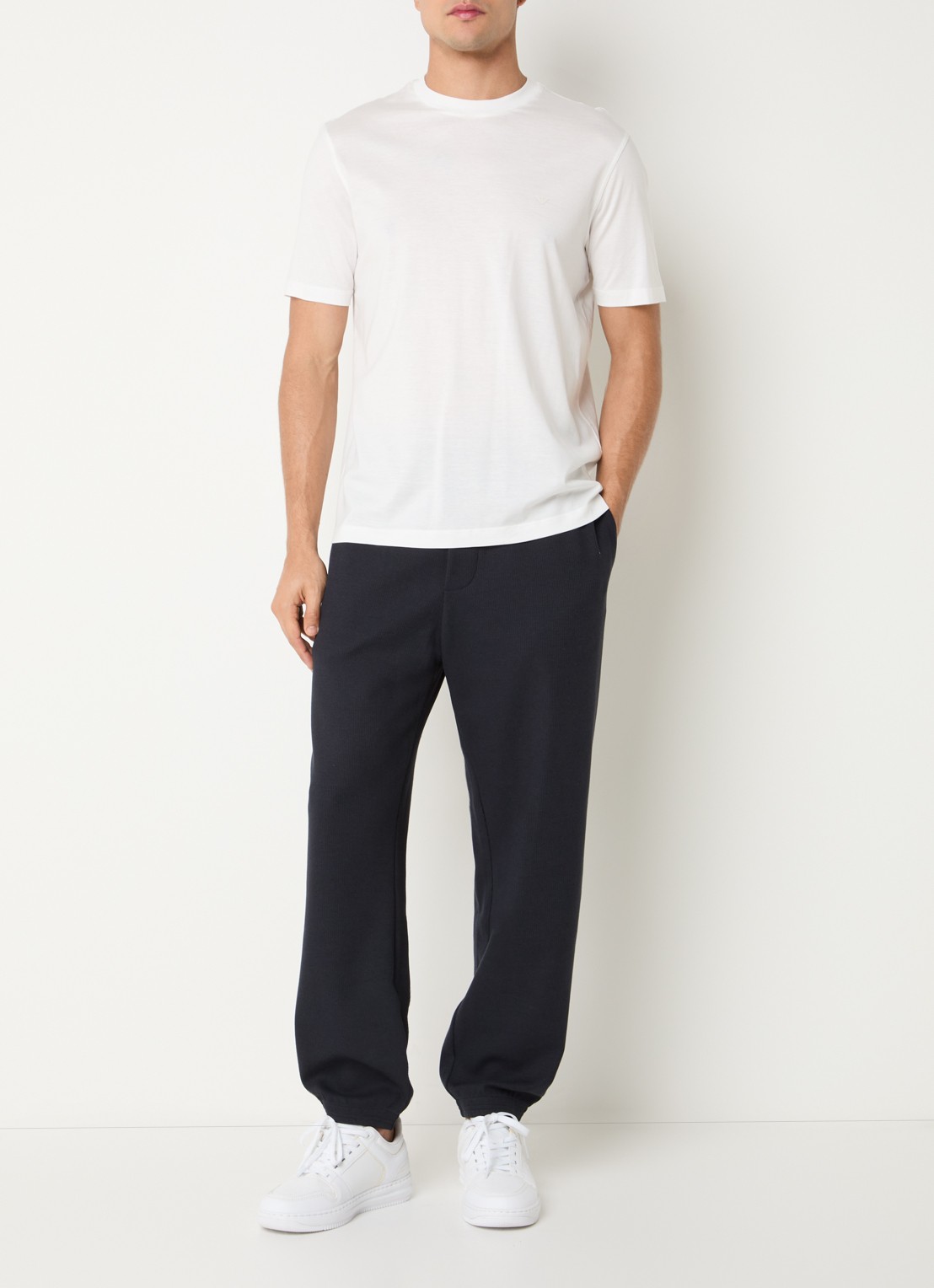 Armani Tapered fit joggingbroek met ribstructuur - voorkant 2 donkerblauw