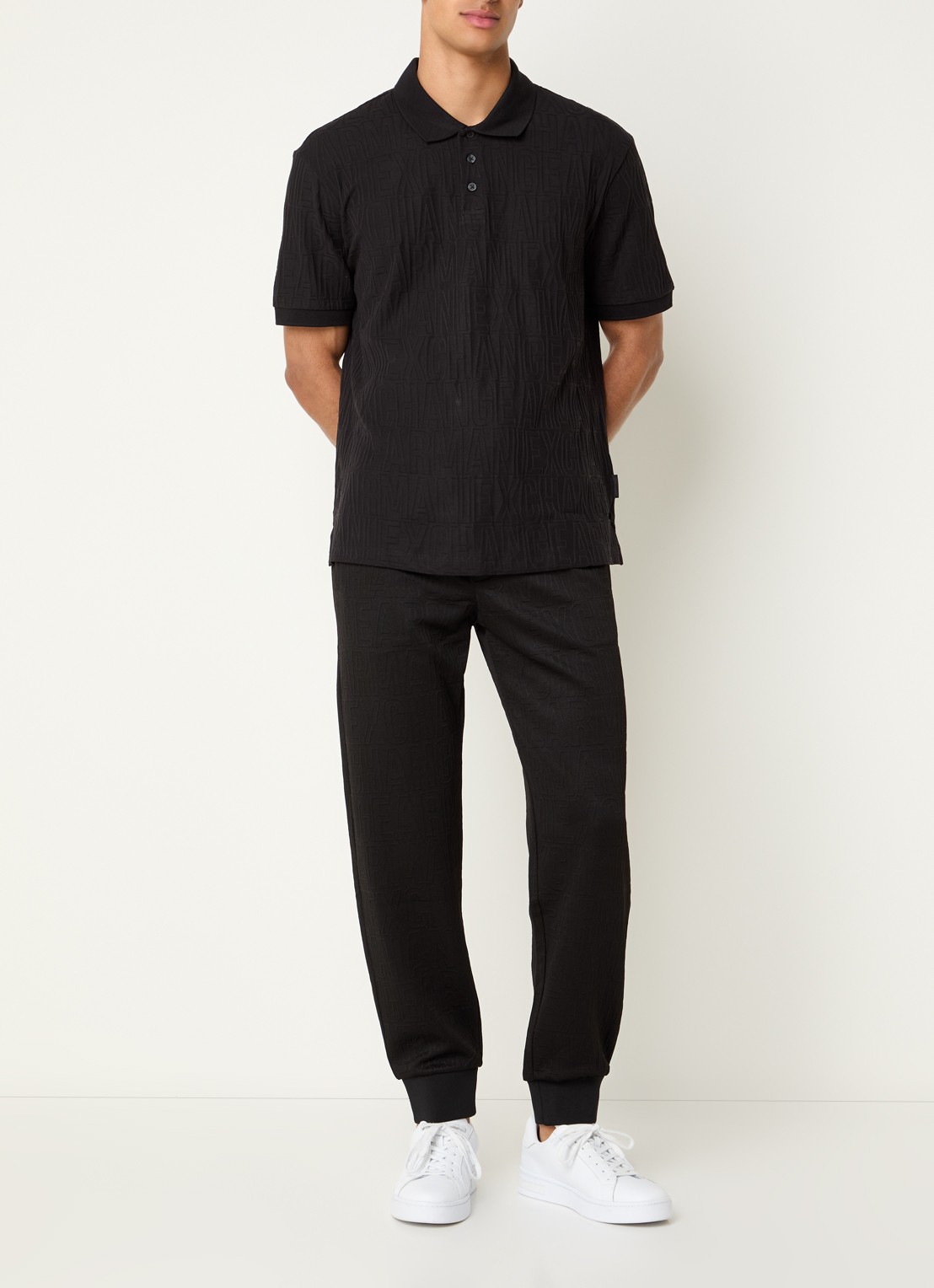 Armani Tapered fit joggingbroek met structuur - voorkant 5 zwart