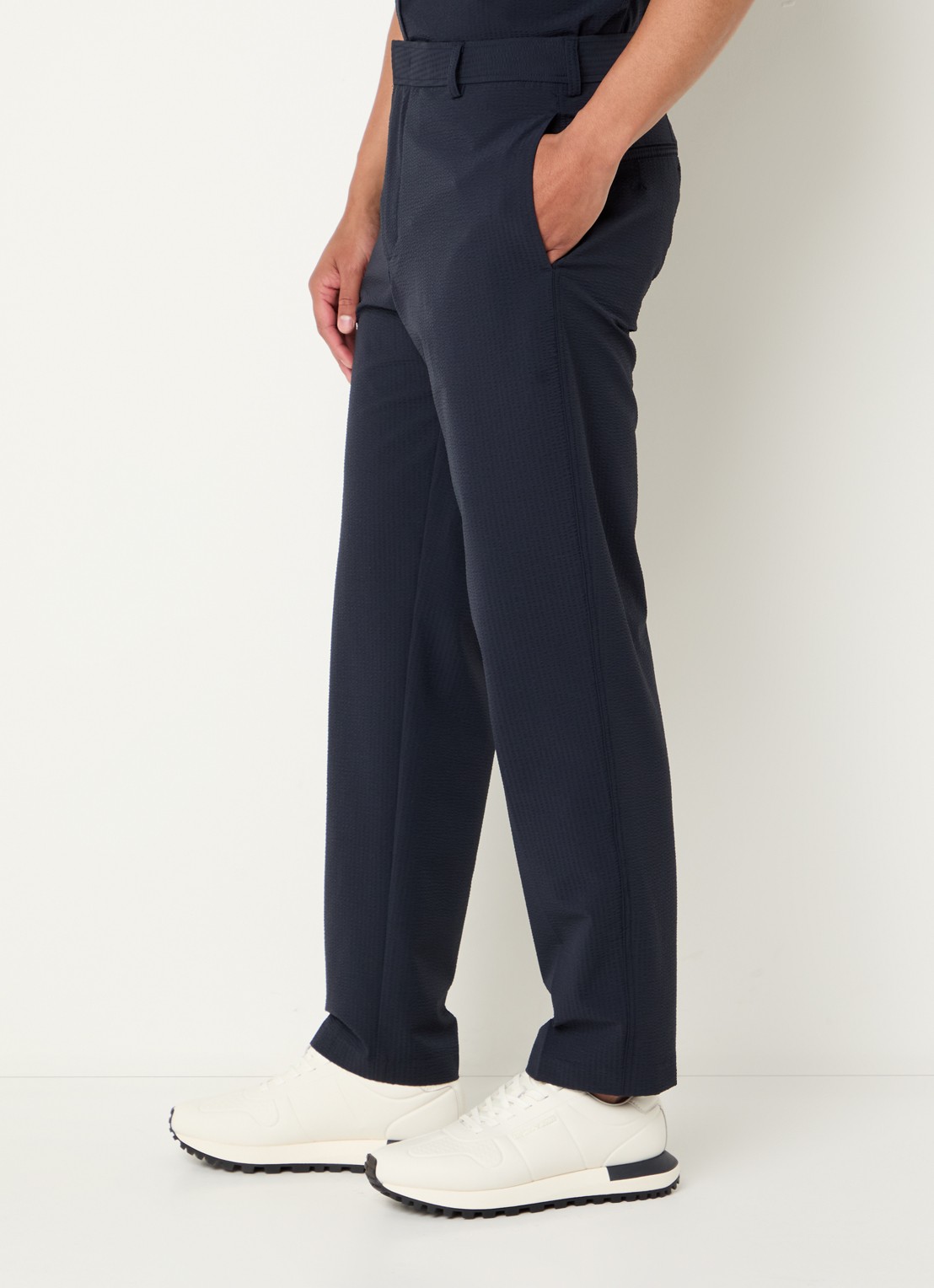 Armani Tapered fit pantalon van crêpe met steekzakken - detail 4 donkerblauw