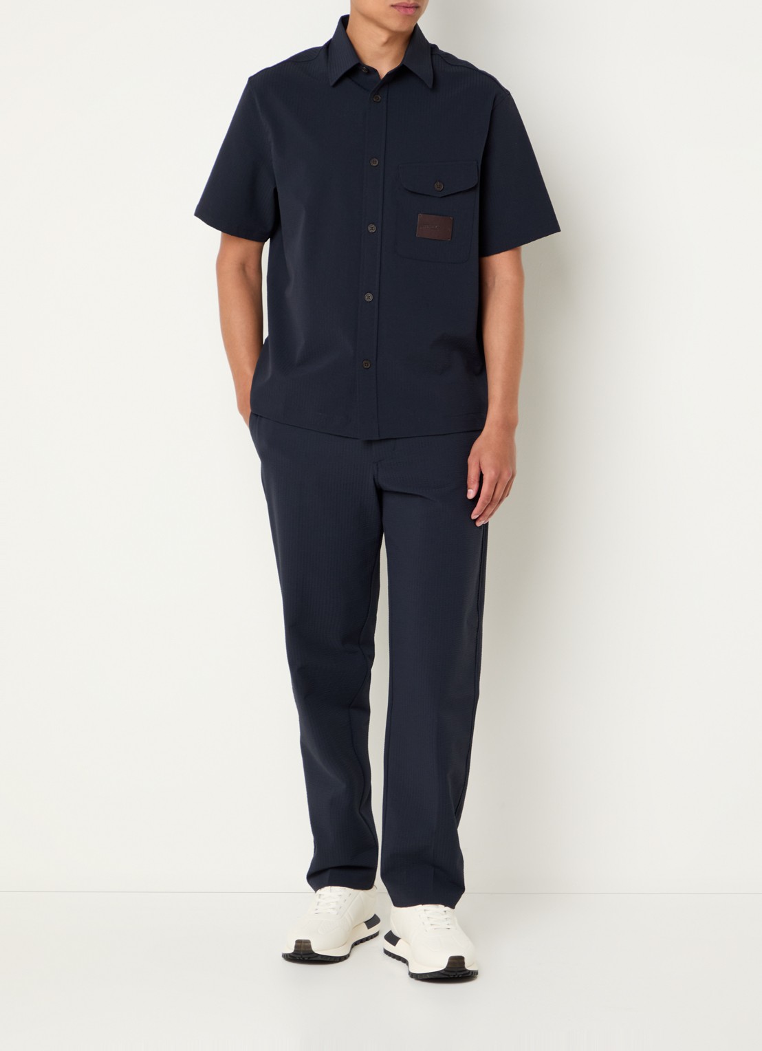 Armani Tapered fit pantalon van crêpe met steekzakken - voorkant 2 donkerblauw
