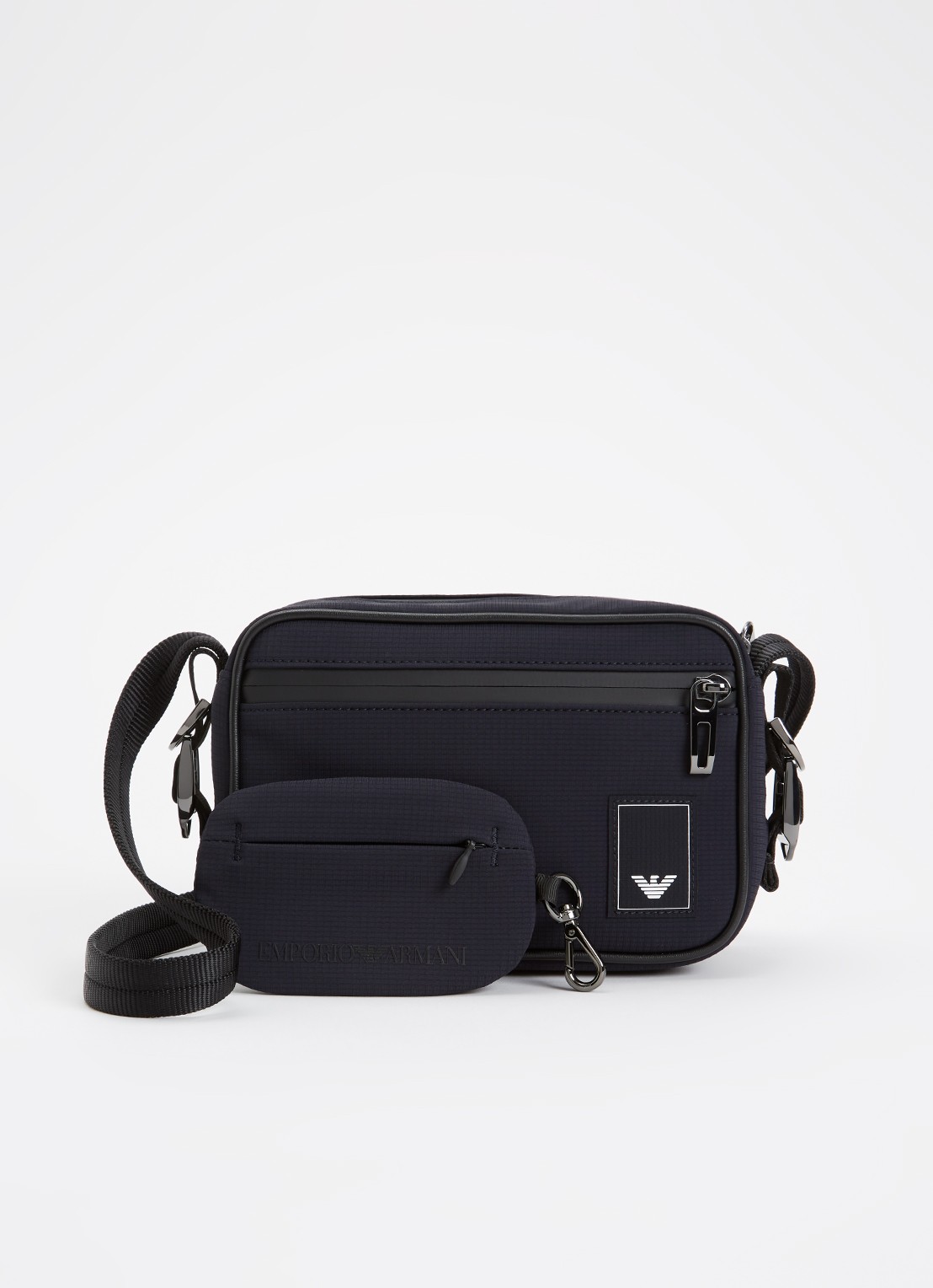 Armani Tech crossbodytas met logo - voorkant donkerblauw