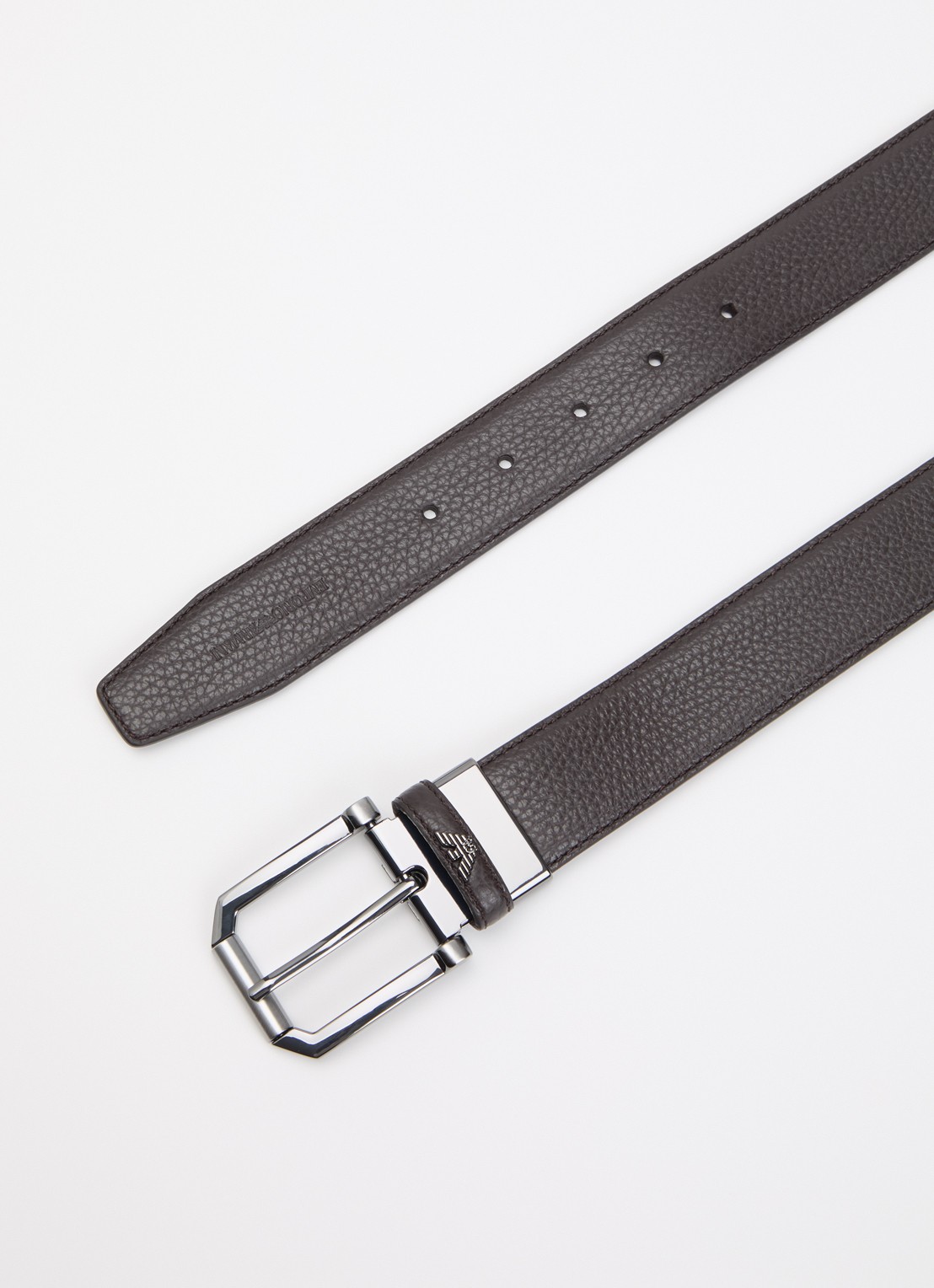 Armani Tongue riem van leer   - detail 2 donkerbruin