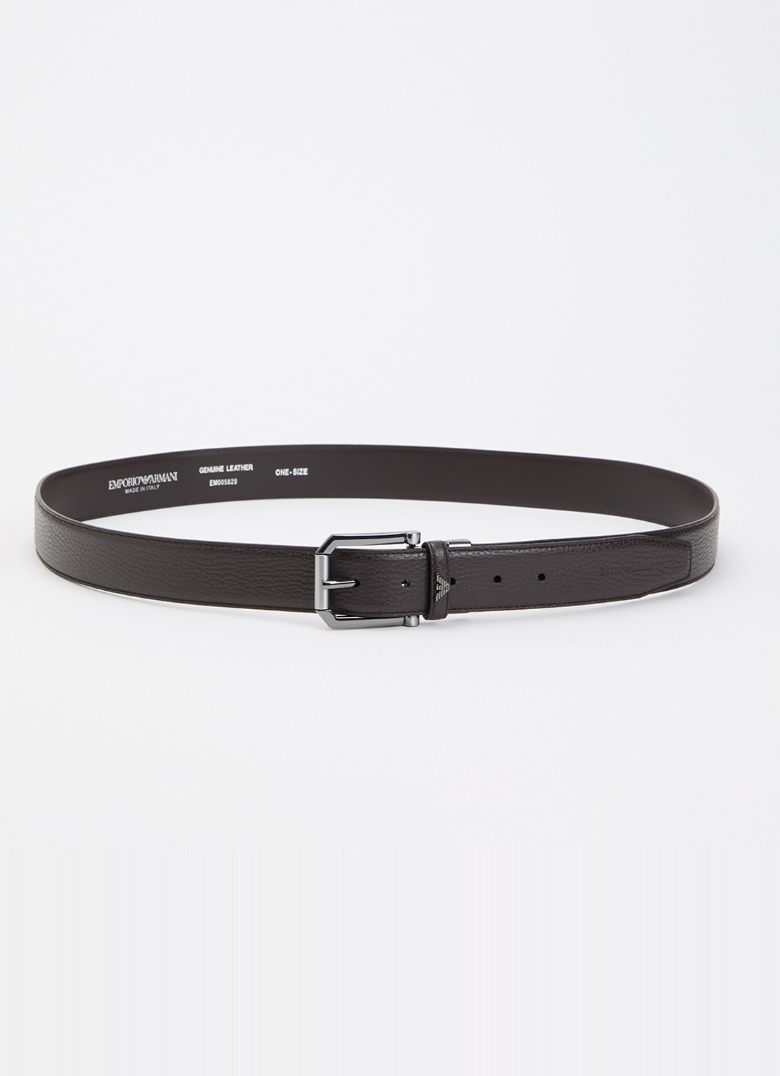 Armani Tongue riem van leer   - voorkant donkerbruin