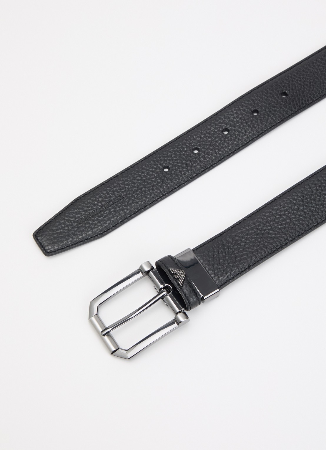 Armani Tongue riem van leer   - detail zwart