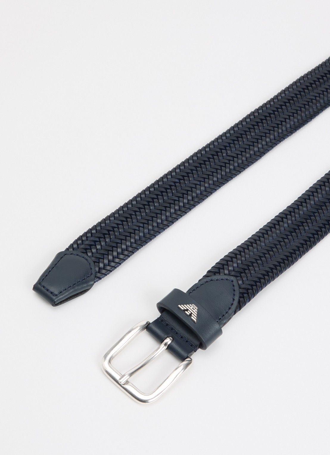 Armani Tongue riem van leer  - detail 2 donkerblauw