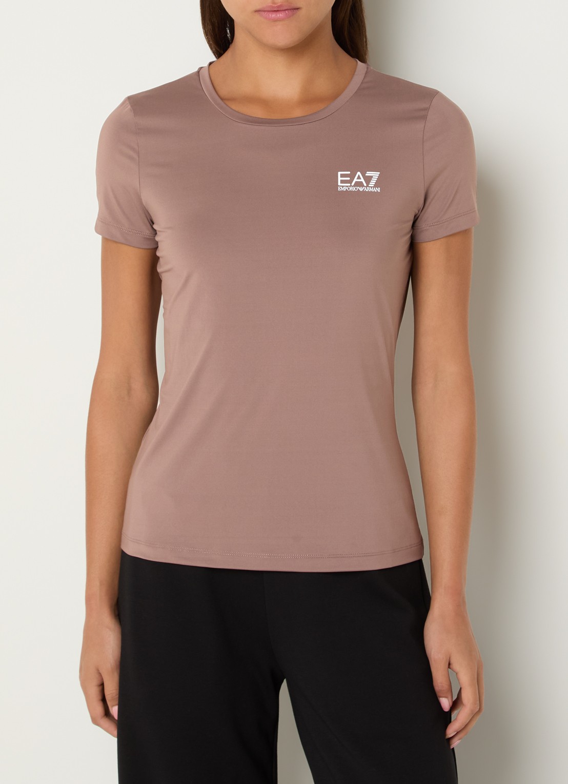 Armani Trainings T-shirt met logo en stretch - detail 2 taupe