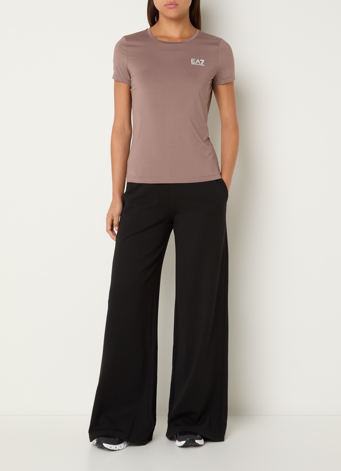 Armani Trainings T-shirt met logo en stretch - voorkant 4 taupe