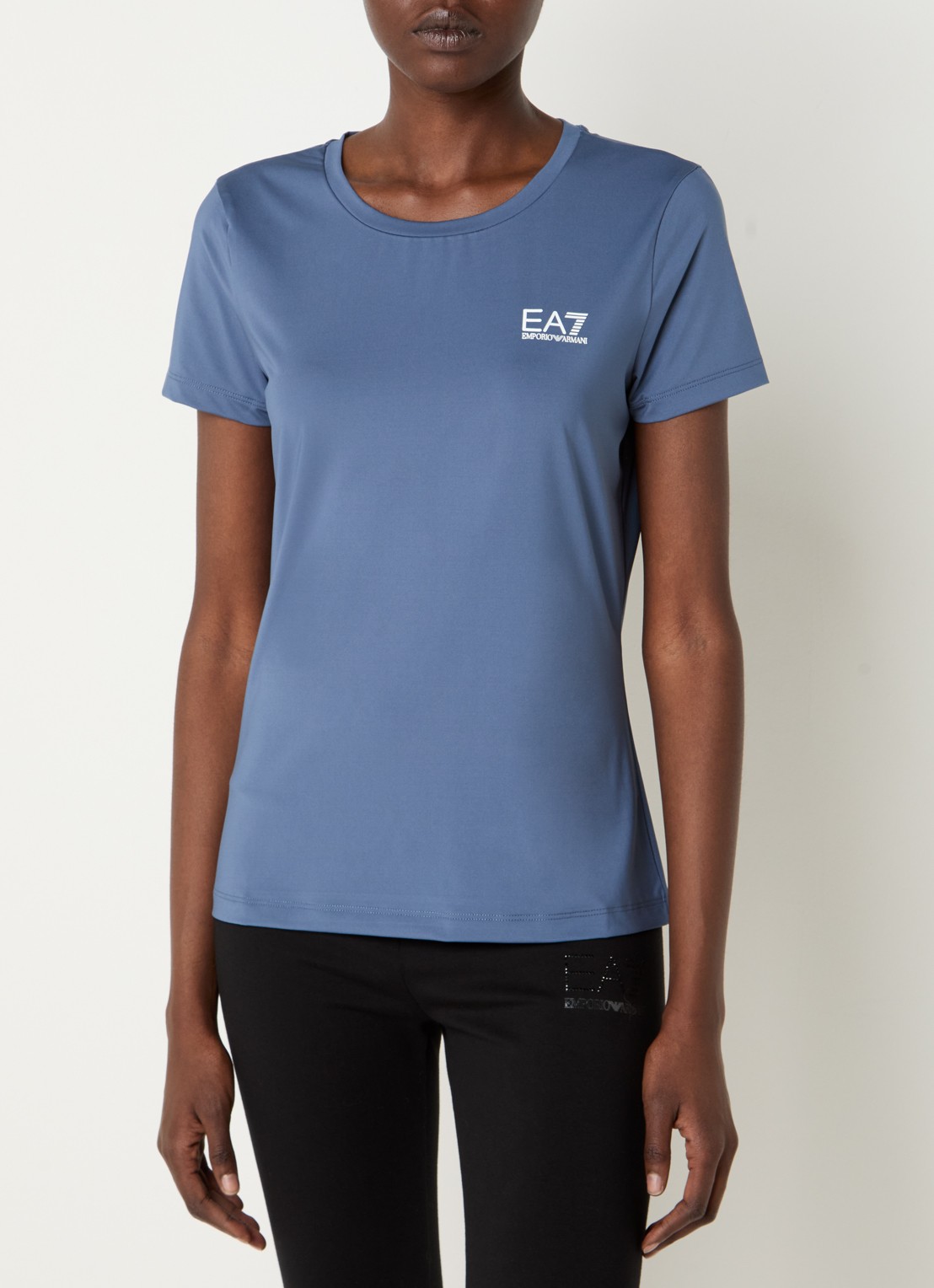 Armani Trainings T-shirt met logo en stretch - detail 4 staalblauw