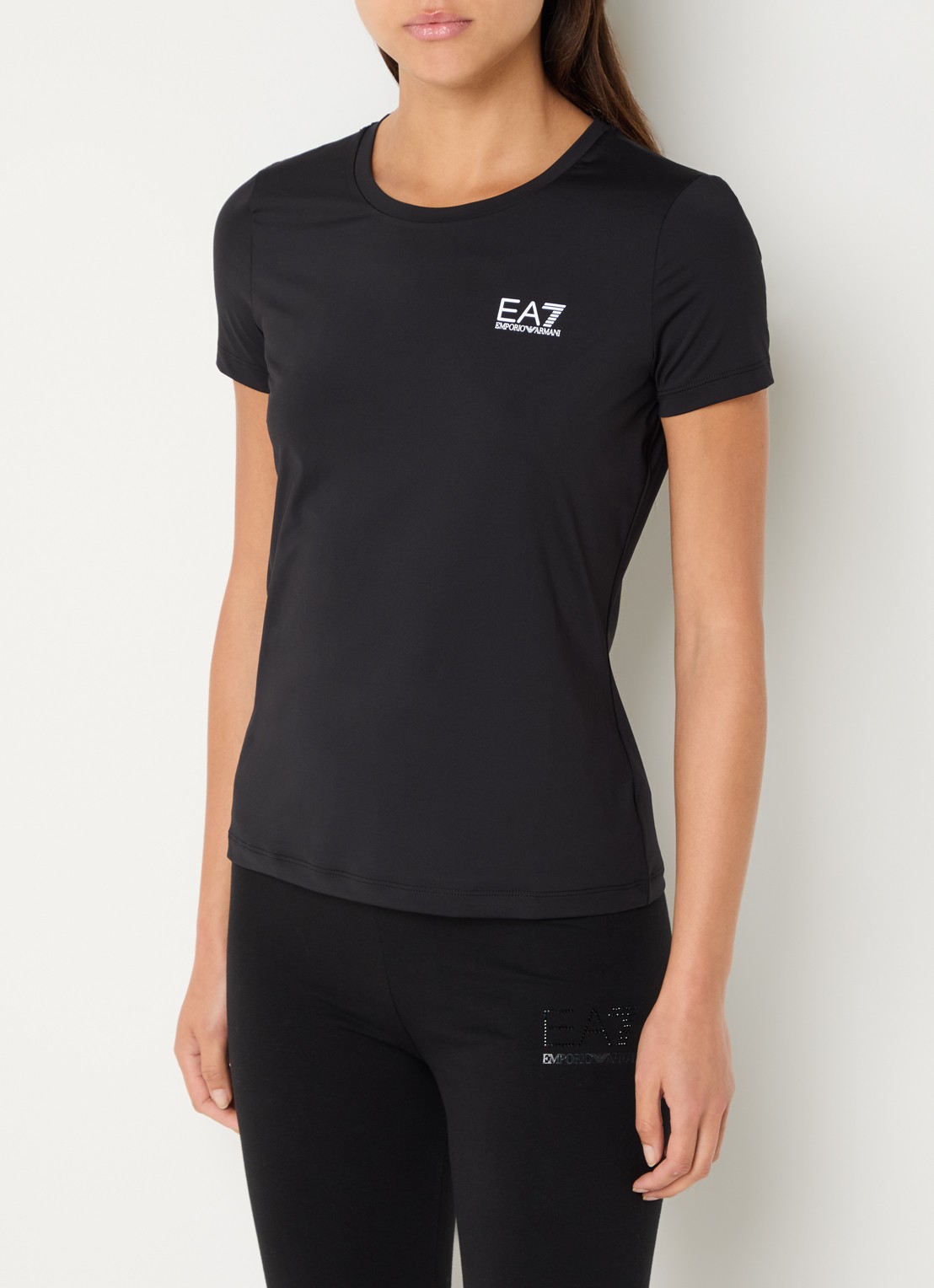 Armani Trainings T-shirt met logo en stretch - detail 4 zwart