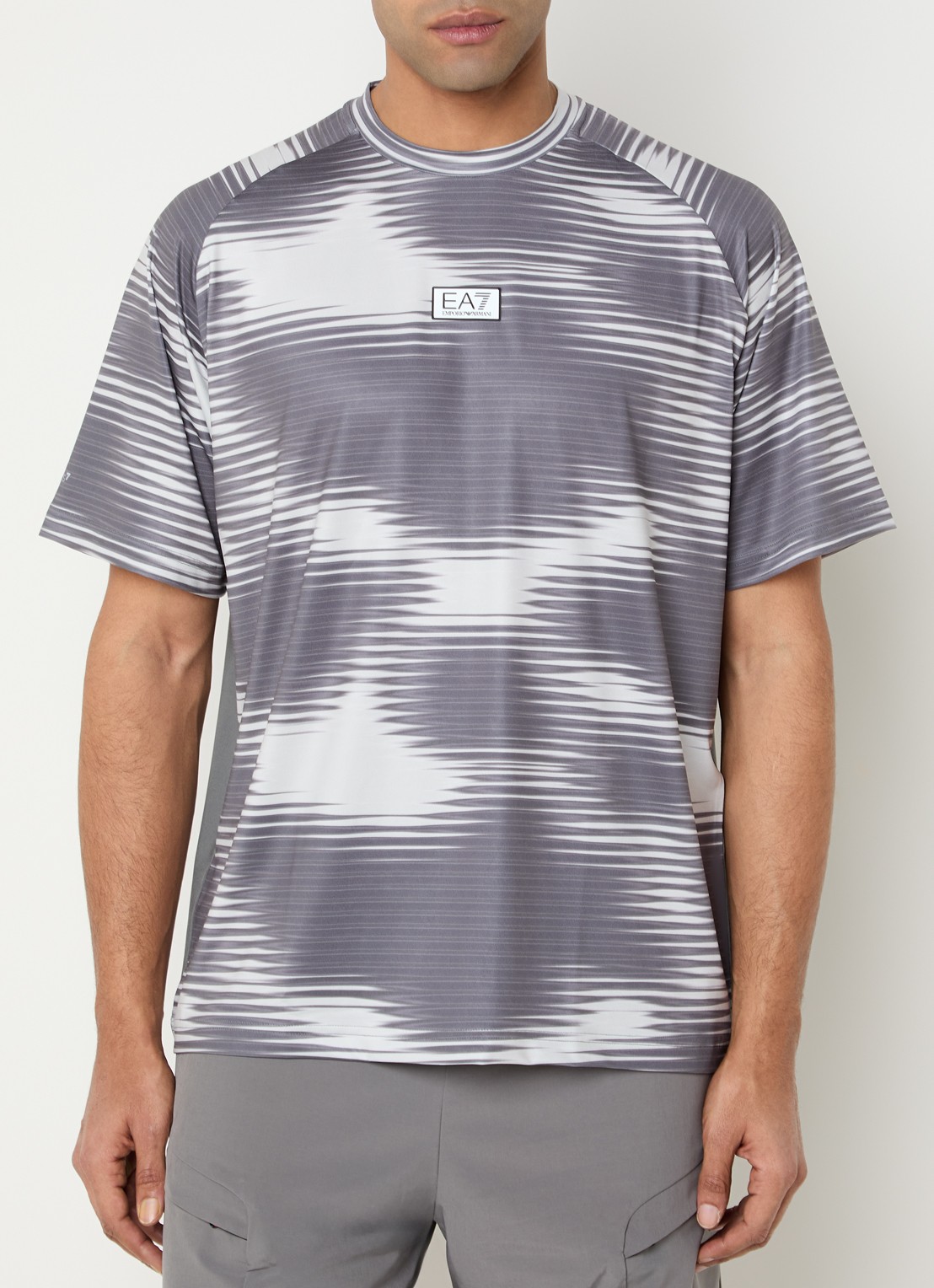 Armani Trainings T-shirt met print en logo - detail middengrijs