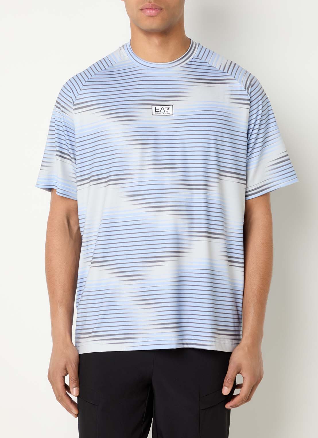 Armani Trainings T-shirt met print en logo - detail lichtblauw