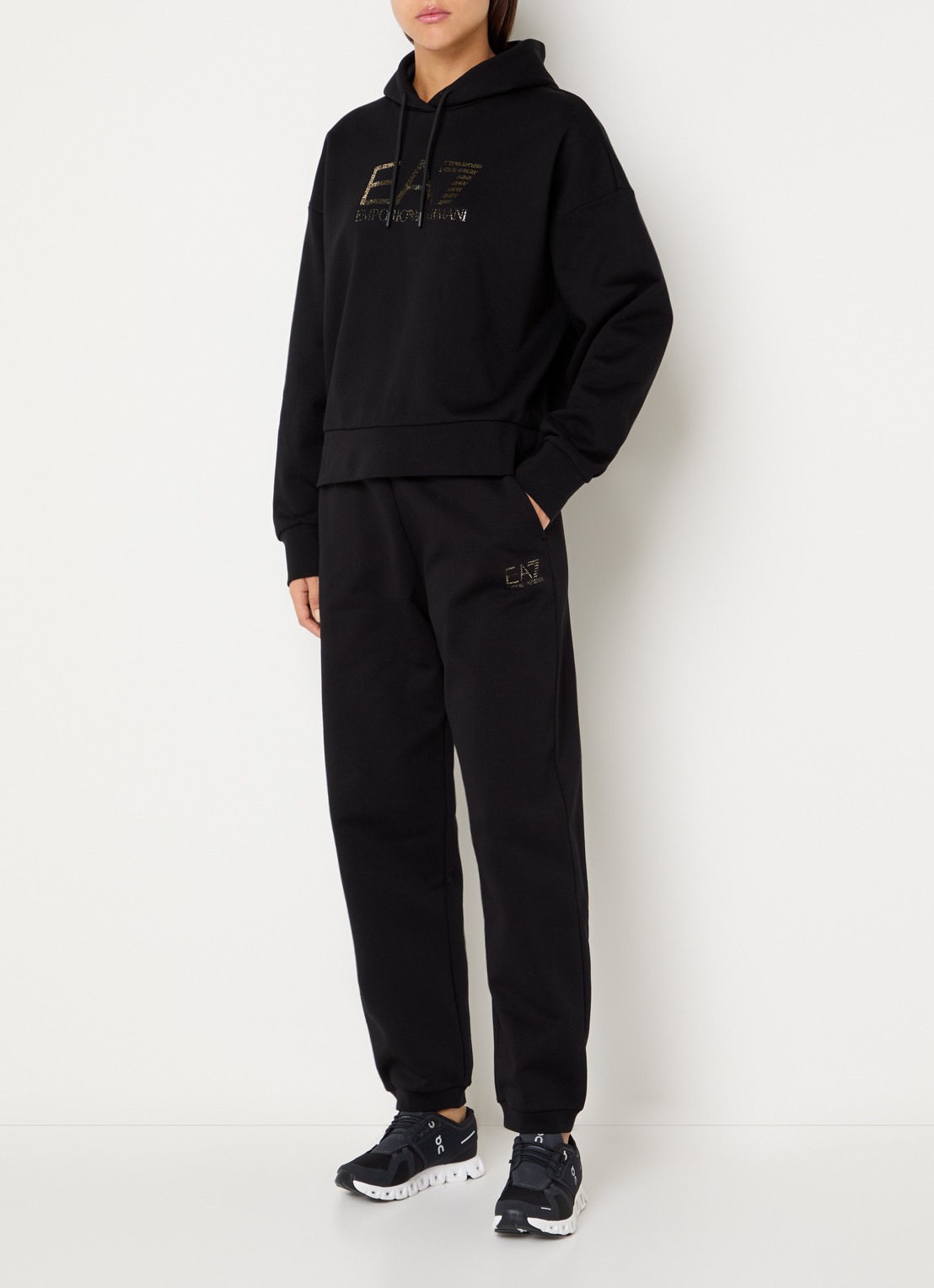 Armani Trainingspak met logoprint en steekzakken - detail zwart
