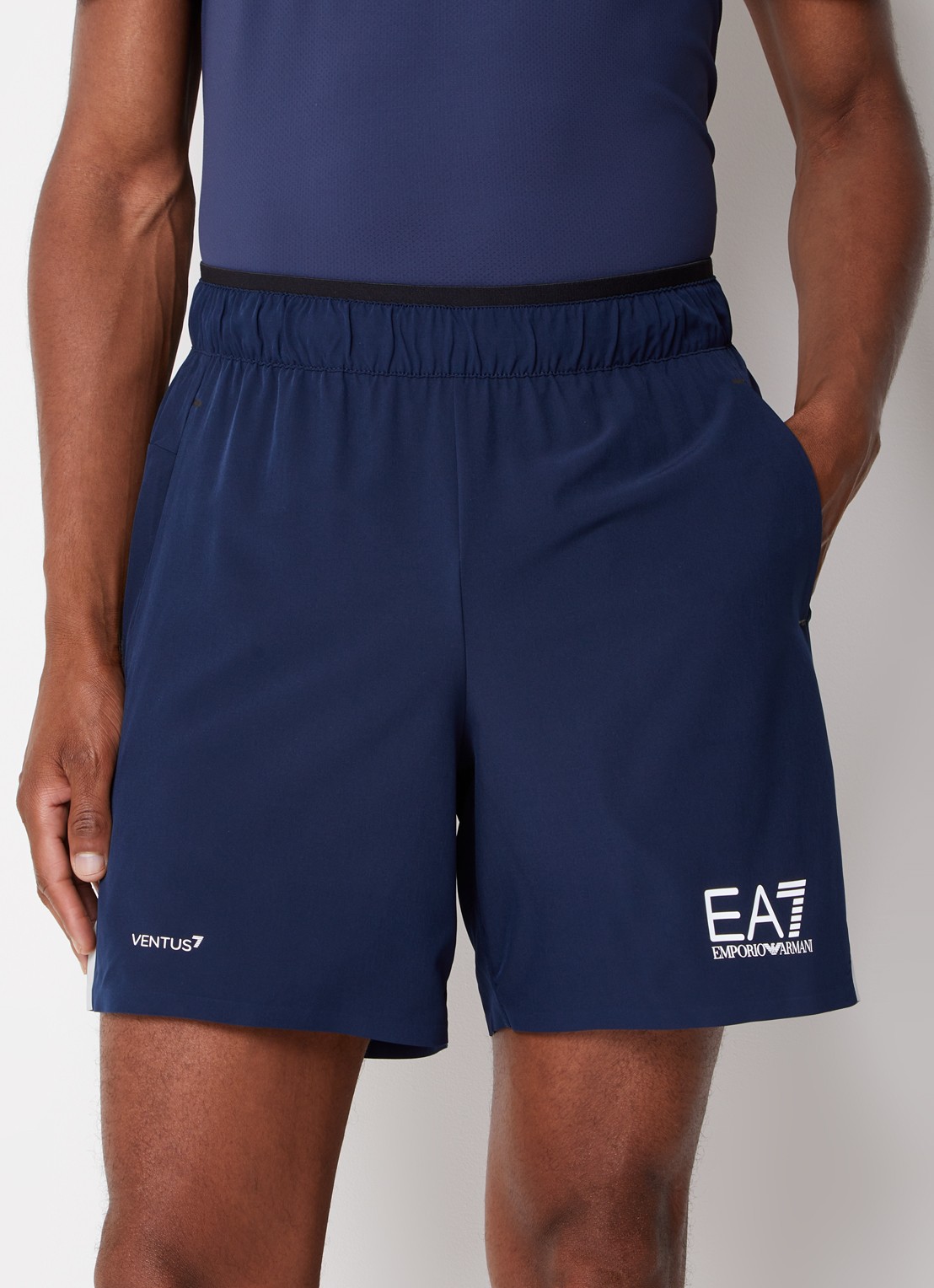 Armani Trainingsshorts met logoprint en steezakken  - detail 2 donkerblauw