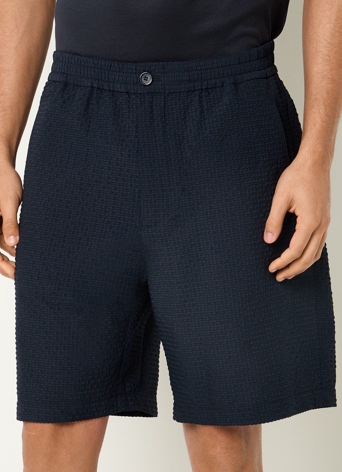 Armani Wide fit korte broek met structuur - detail 4 donkerblauw