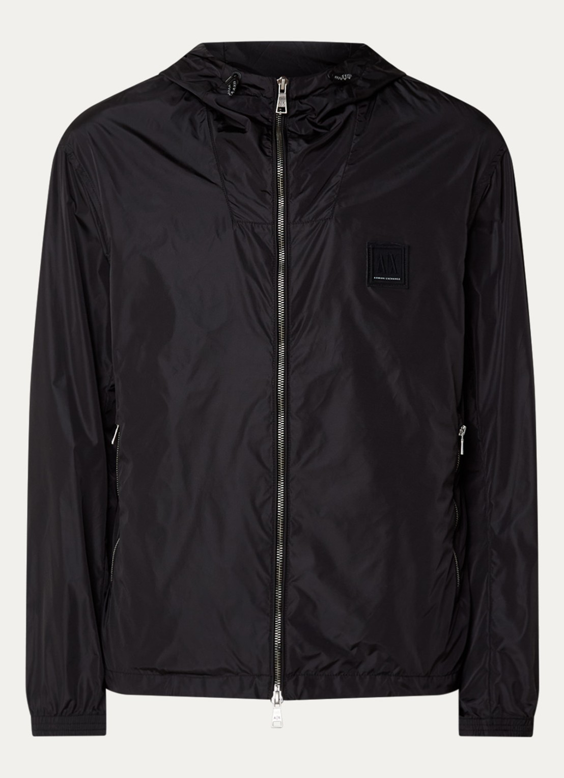 Armani Windjack met capuchon en ritszakken - voorkant 2 zwart