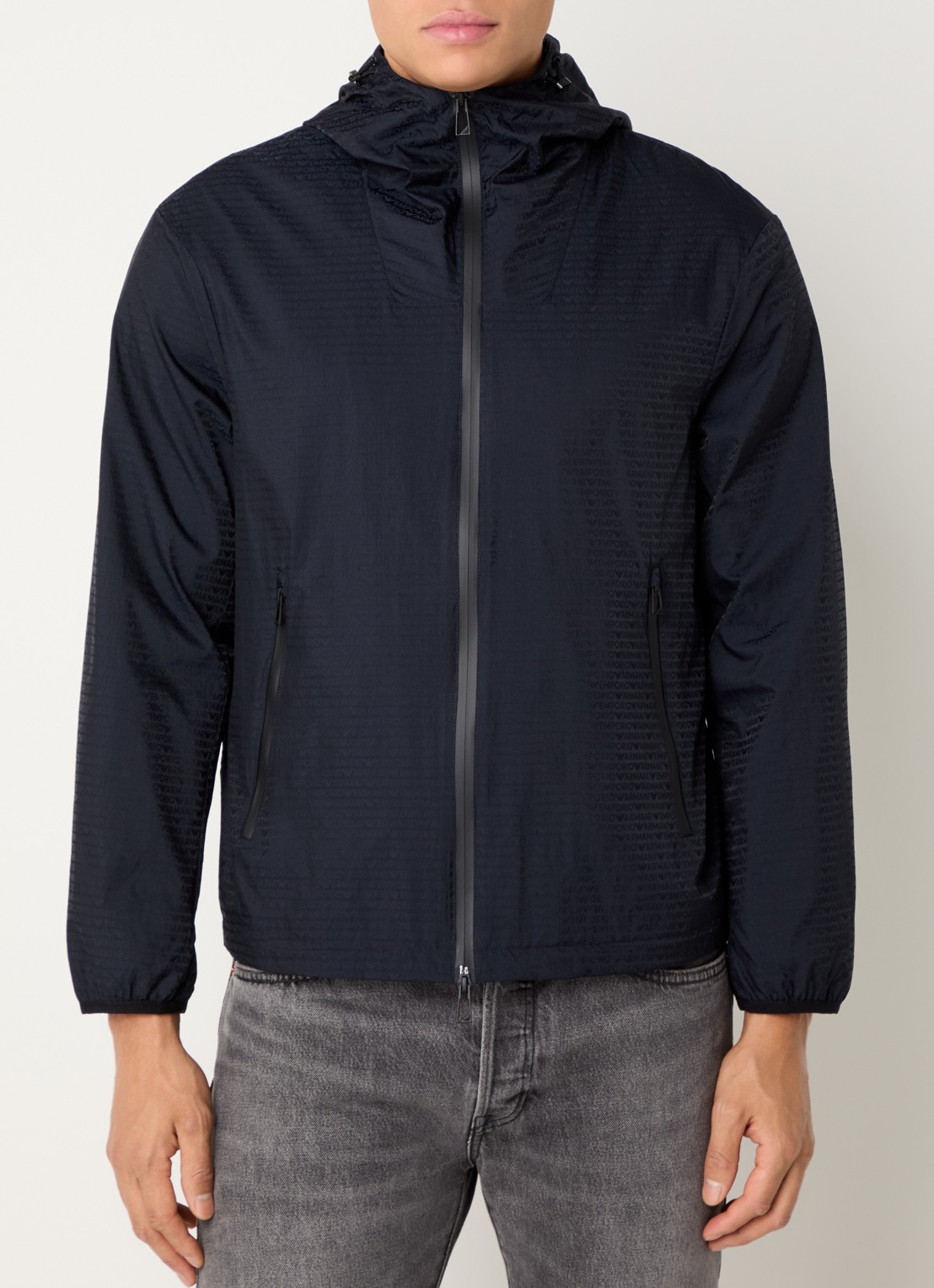 Armani Windjack met capuchon en ritszakken - detail 2 iconico 0920 blu nav / donkerblauw