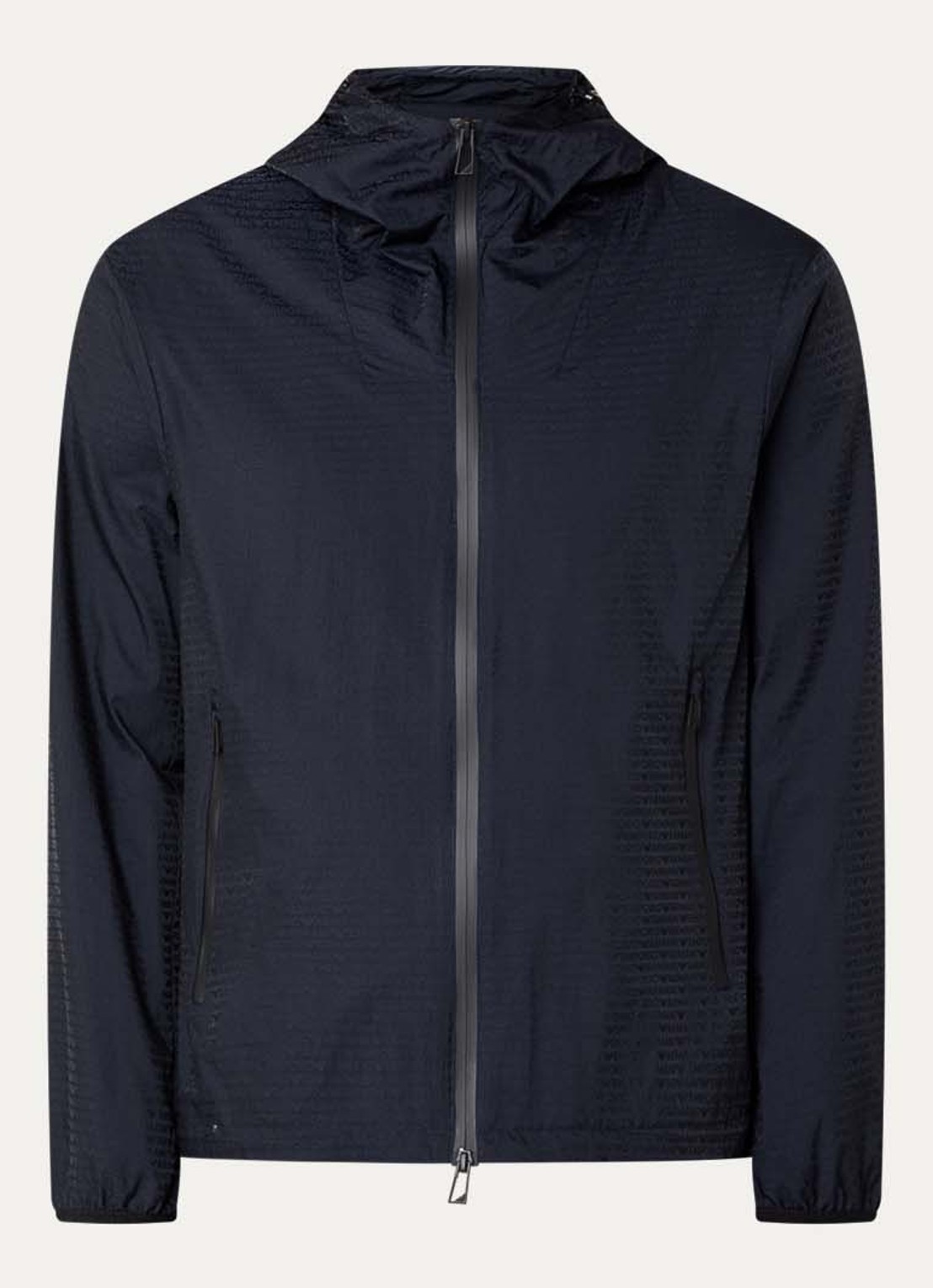 Armani Windjack met capuchon en ritszakken - voorkant 3 iconico 0920 blu nav / donkerblauw