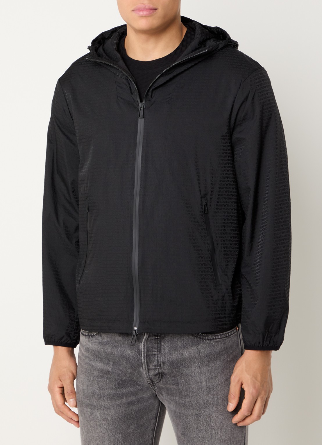Armani Windjack met capuchon en ritszakken - detail 4 black beauty / zwart