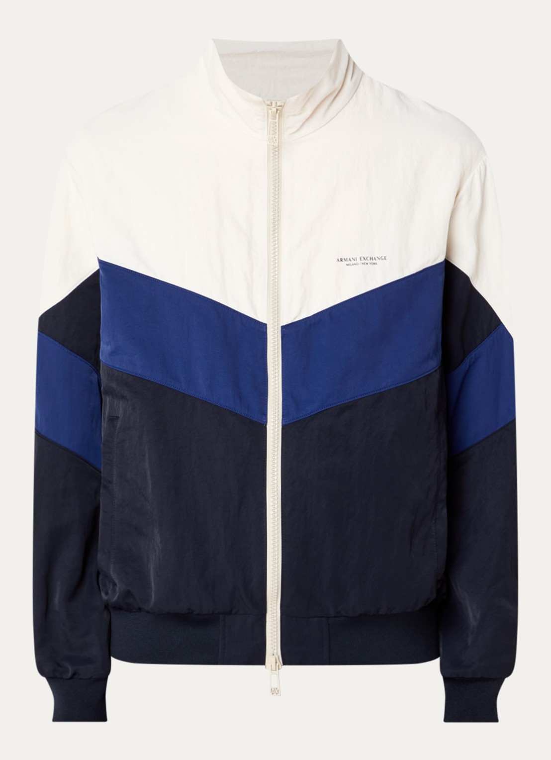 Armani Windjack met streepprint en paspelzakken - voorkant 2 gebroken wit