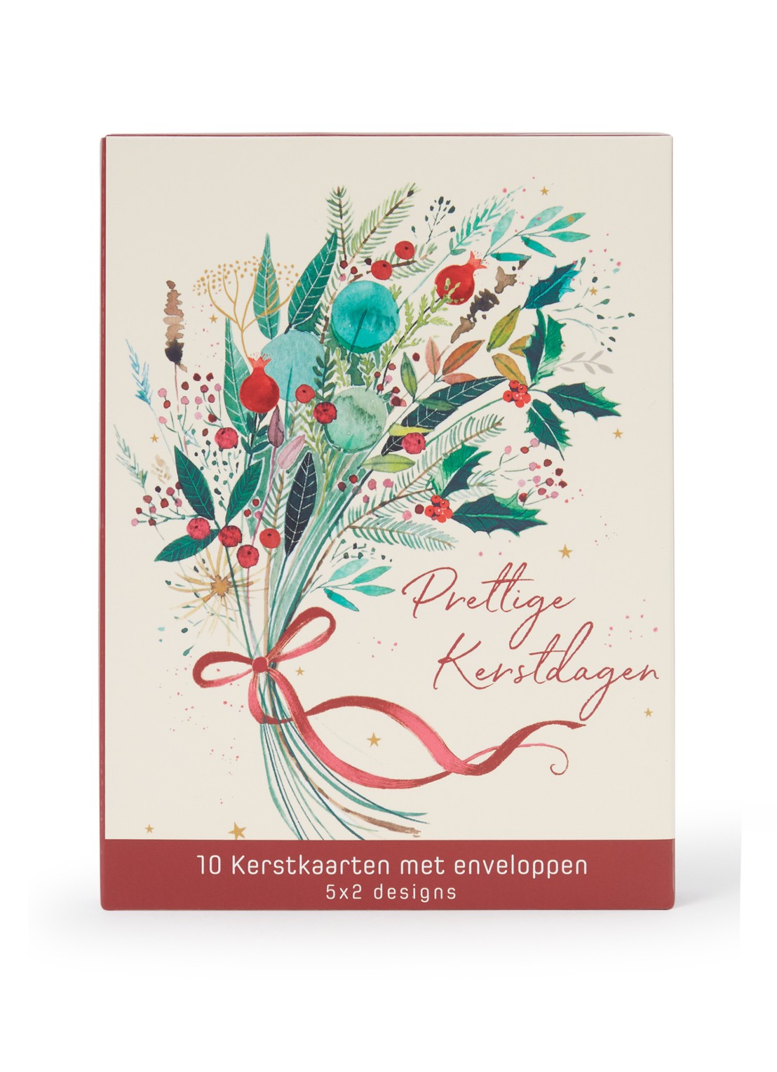 Art Group Bos met takken en krans kerstkaart - 2 designs - set van 10 inclusief enveloppen - voorkant bordeauxrood