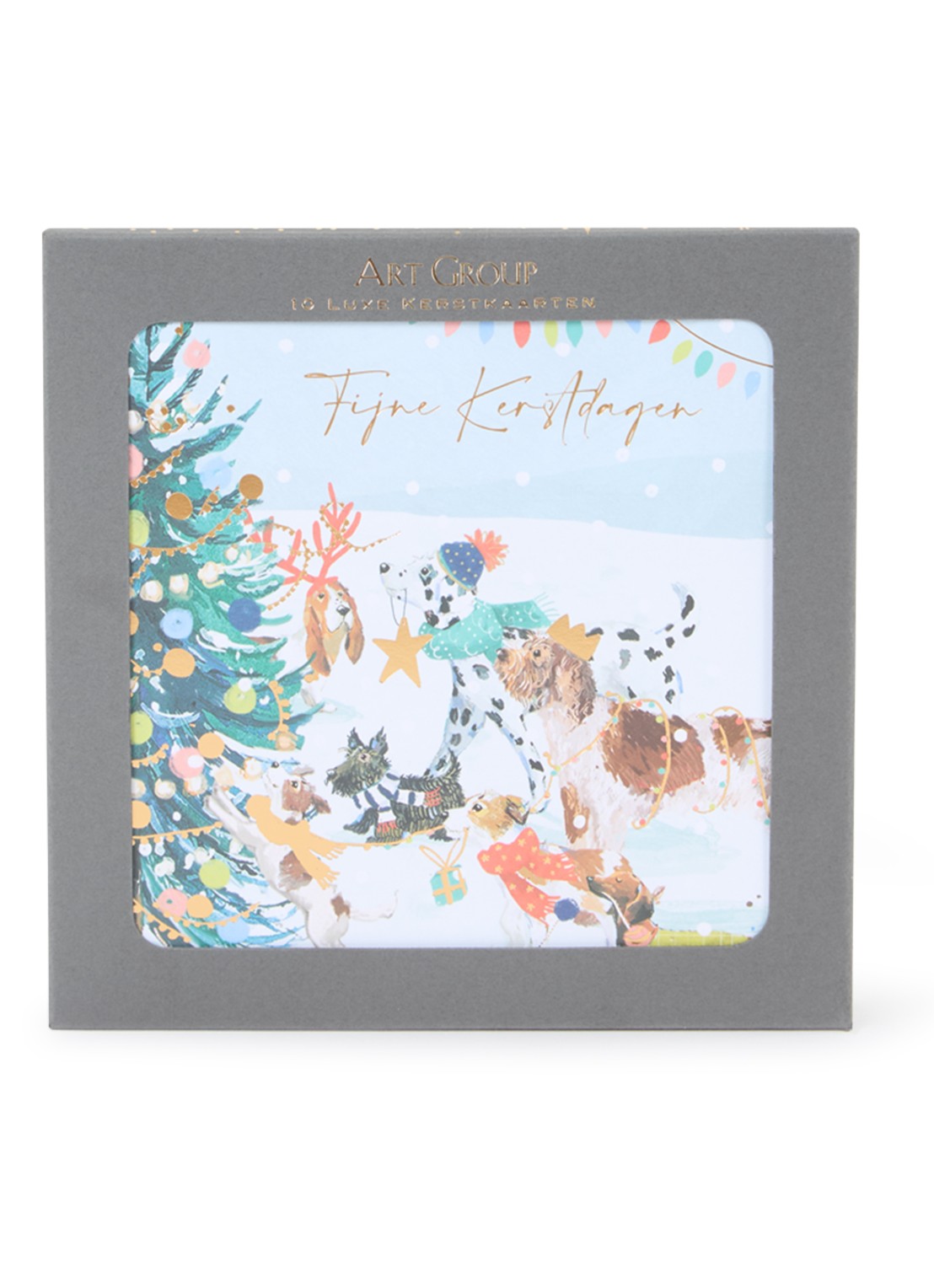 Art Group Honden - 1 design - luxe kerstkaart met envelop - set van 10 - voorkant wit