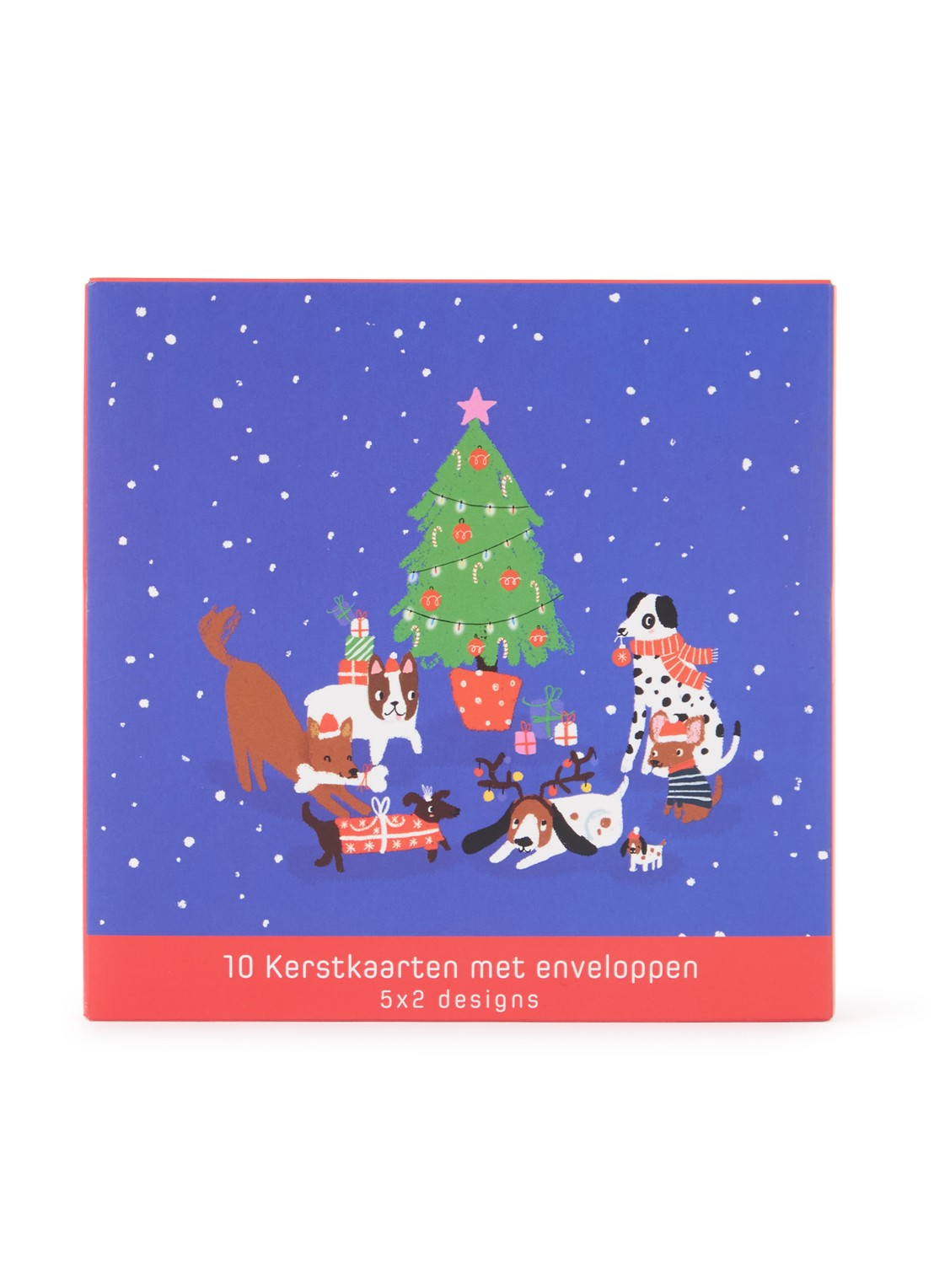 Art Group Honden bij de kerstboom kerstkaart - 2 designs - set van 10 inclusief enveloppen - voorkant 2 multicolor