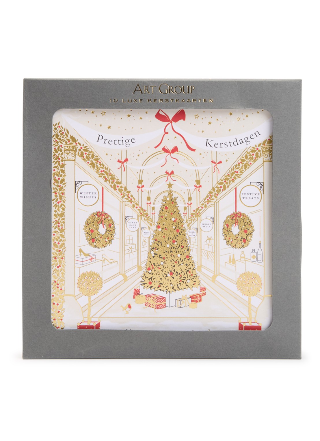 Art Group Kerstetalages kerstkaart - set van 10 inclusief enveloppen - voorkant goud
