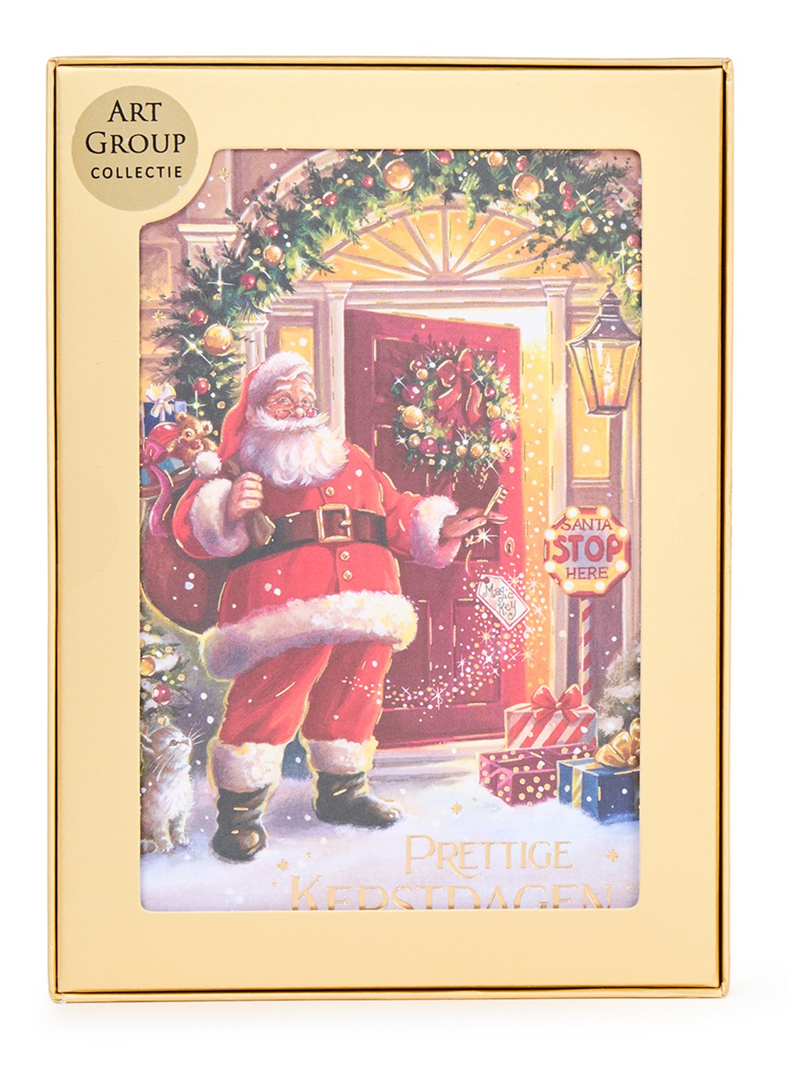 Art Group Kerstman - 1 design - luxe kerstkaart met envelop - set van 8 - voorkant rood