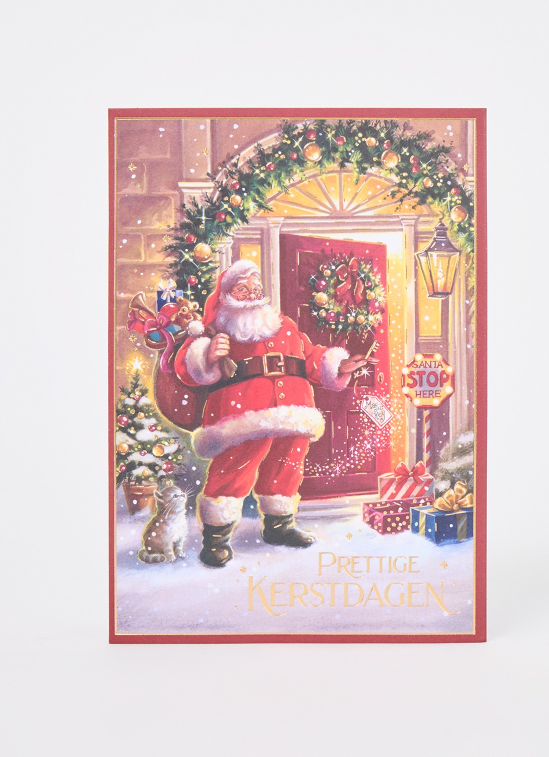 Art Group Kerstman - 1 design - luxe kerstkaart met envelop - set van 8 - voorkant 2 rood