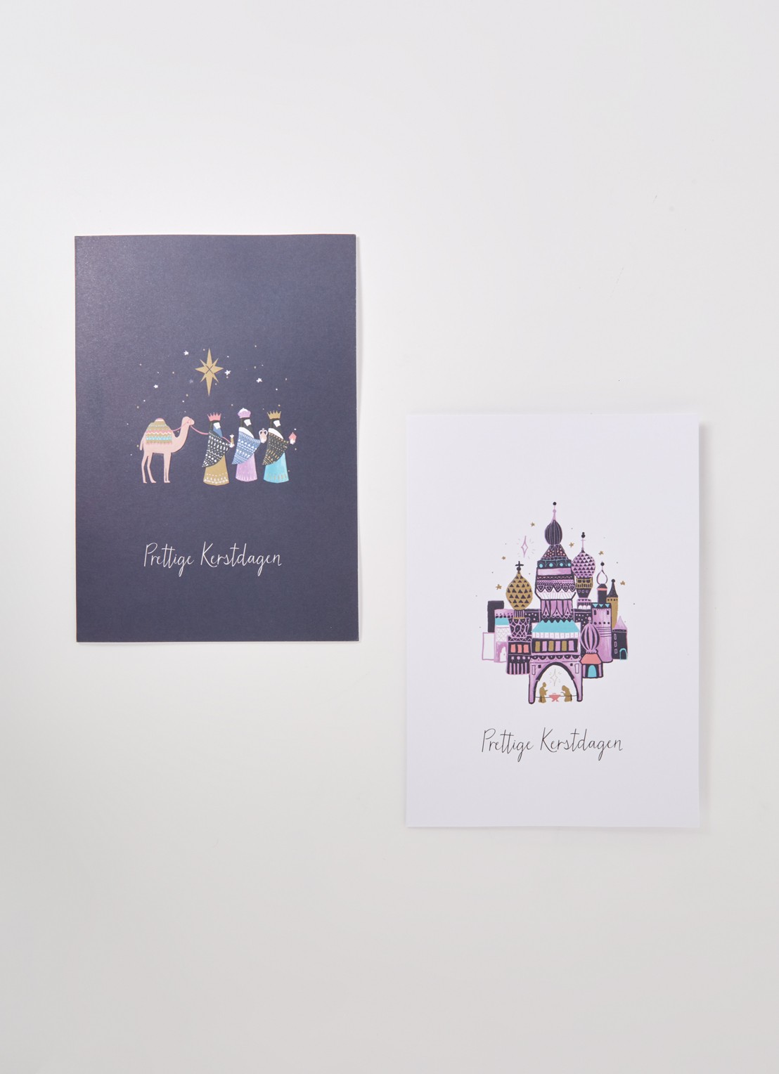 Art Group Kerstverhaal - 2 designs - kerstkaart met envelop - set van 10 - voorkant 2 donkerblauw