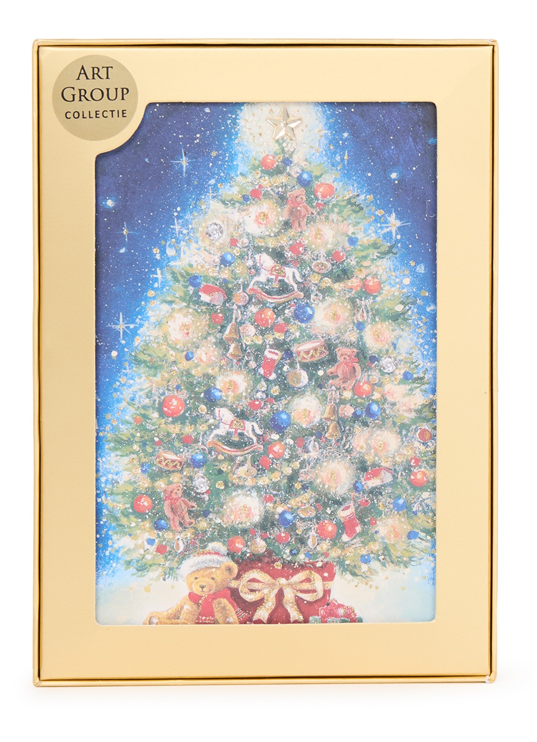Art Group Klassieke kerstboom - 1 design - luxe kerstkaart met envelop - set van 8 - voorkant donkerblauw