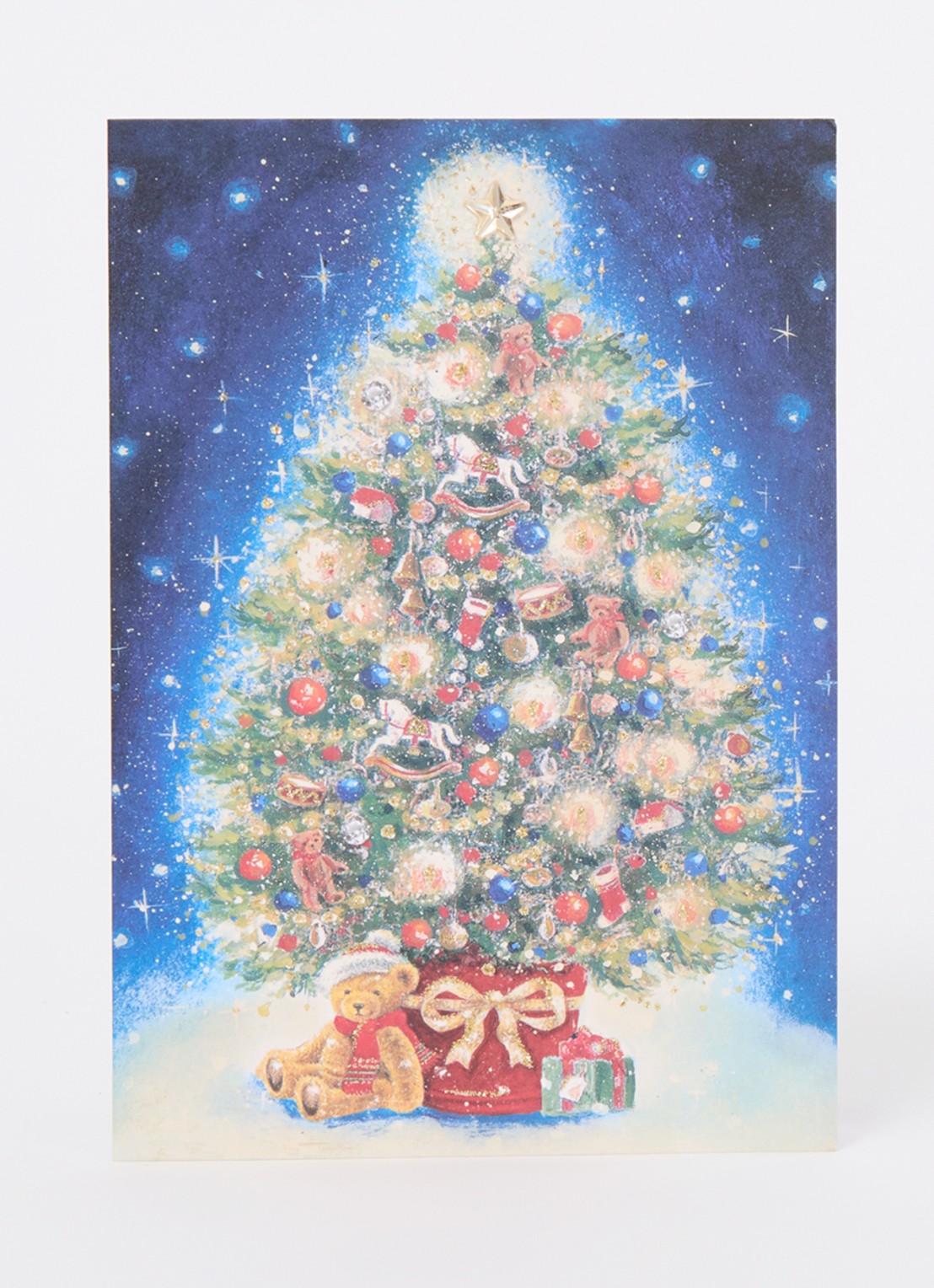 Art Group Klassieke kerstboom - 1 design - luxe kerstkaart met envelop - set van 8 - voorkant 2 donkerblauw