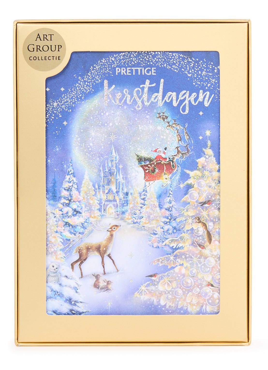 Art Group Magisch kersttafereel - 1 design - luxe kerstkaart met envelop - set van 8 - voorkant donkerblauw