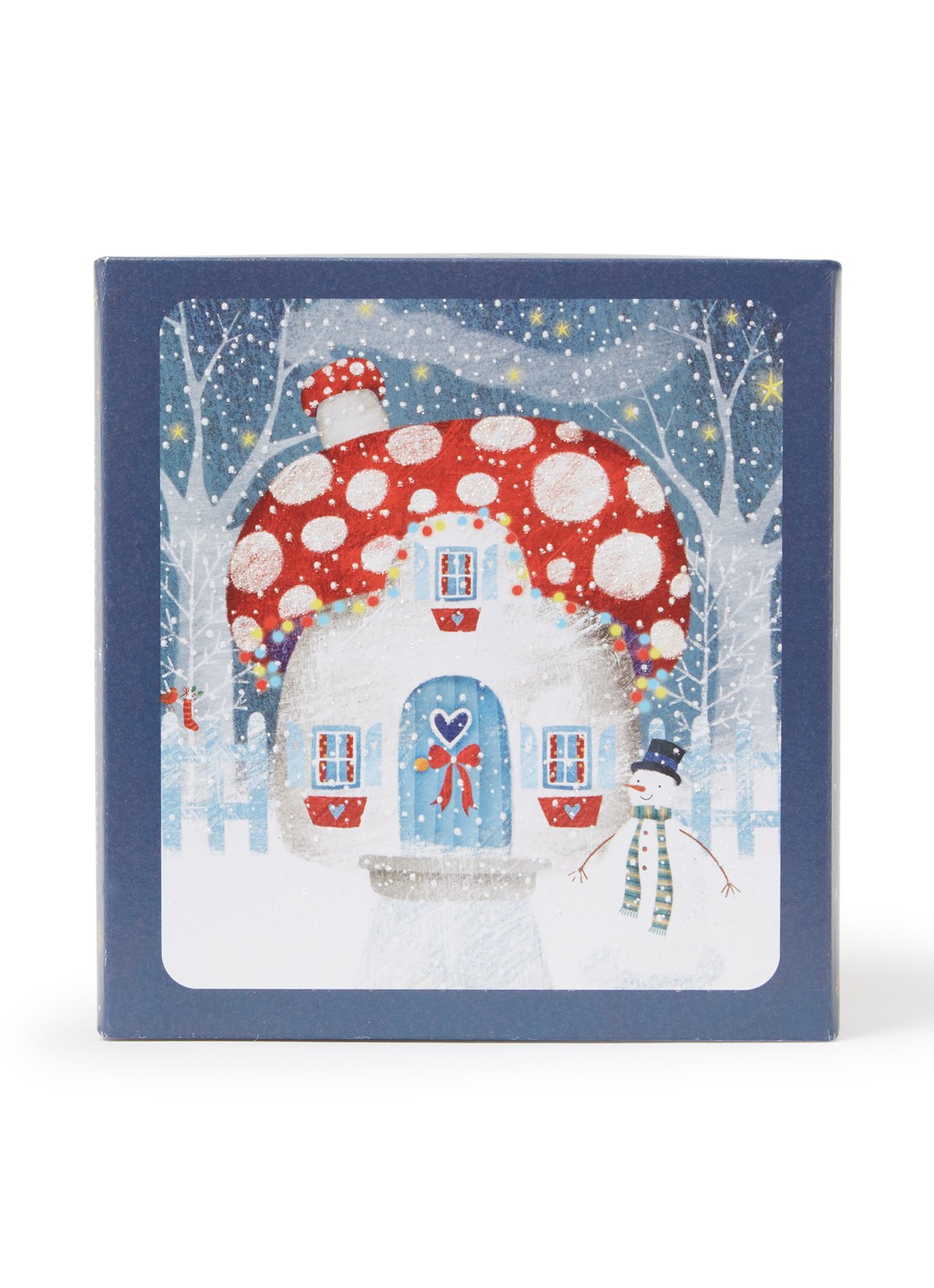 Art Group Paddenstoelhuisje kerstkaart - 1 design - set van 8 inclusief enveloppen - voorkant donkerblauw