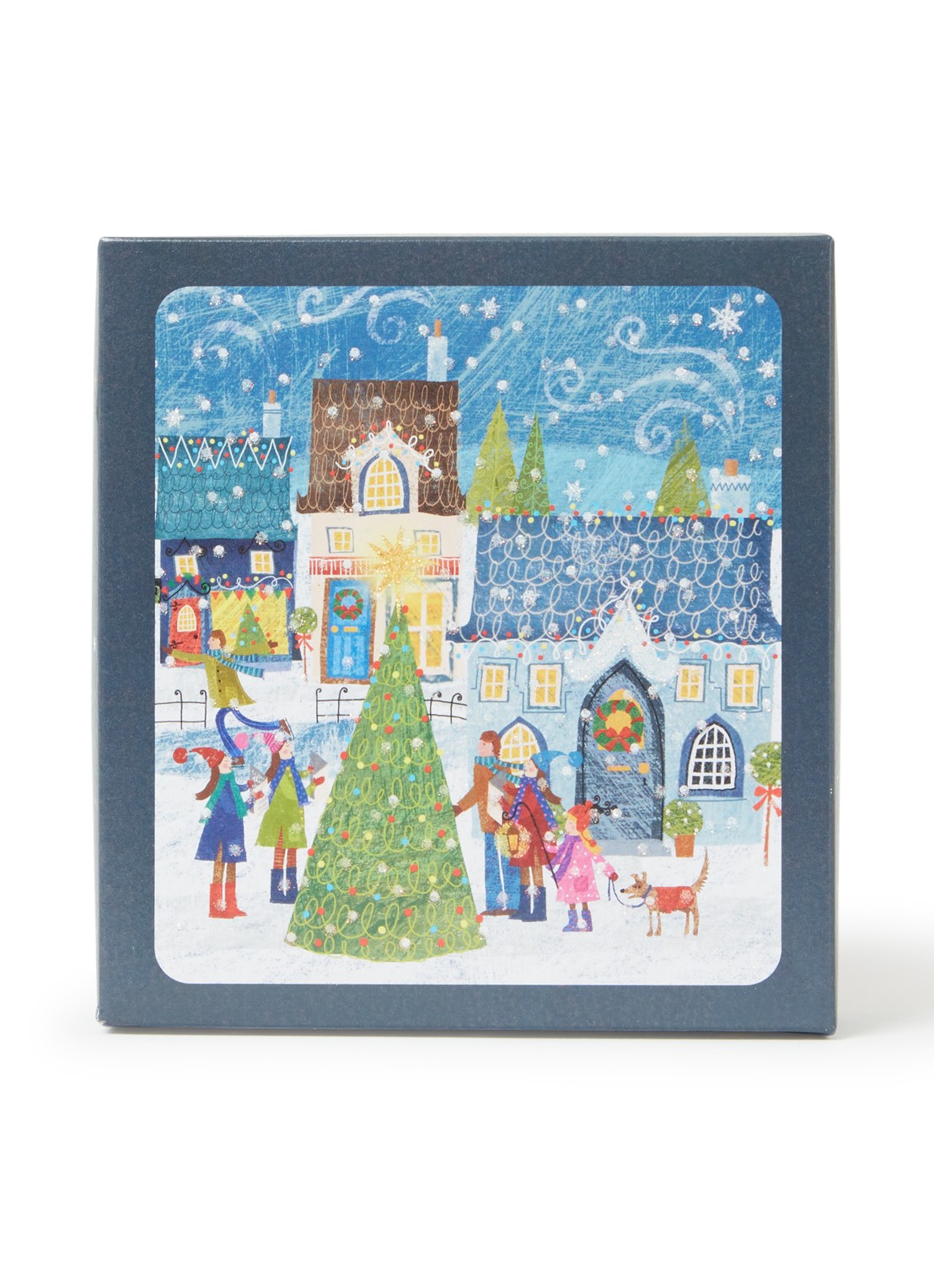 Art Group Rond de kerstboom kerstkaart - 1 design - set van 8 inclusief enveloppen - voorkant blauw
