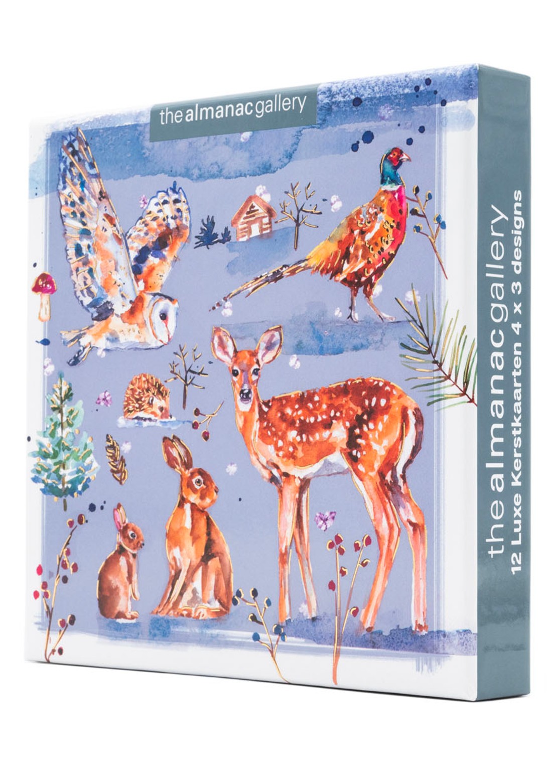 Art Group The Almanac Gallery, Wilde Dieren - 3 designs -  kerstkaart met envelop - set van 12 - detail multicolor