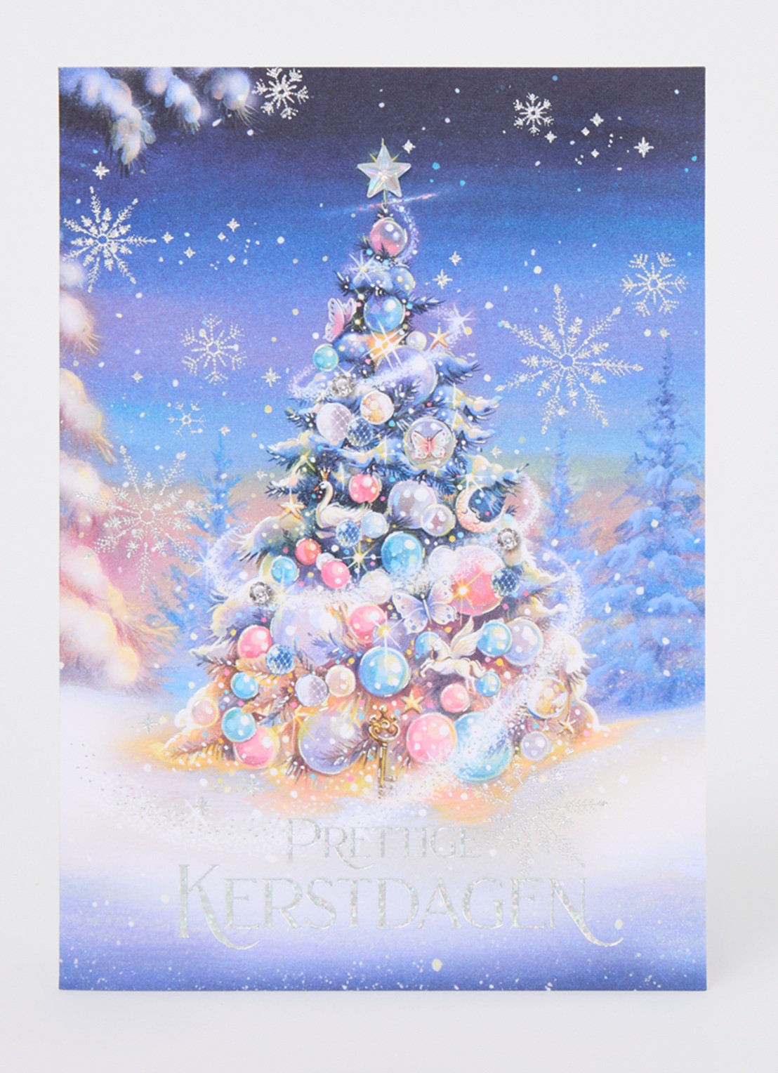 Art Group Versierde kerstboom  - 1 design - luxe kerstkaart met envelop - set van 8 - voorkant 2 donkerblauw