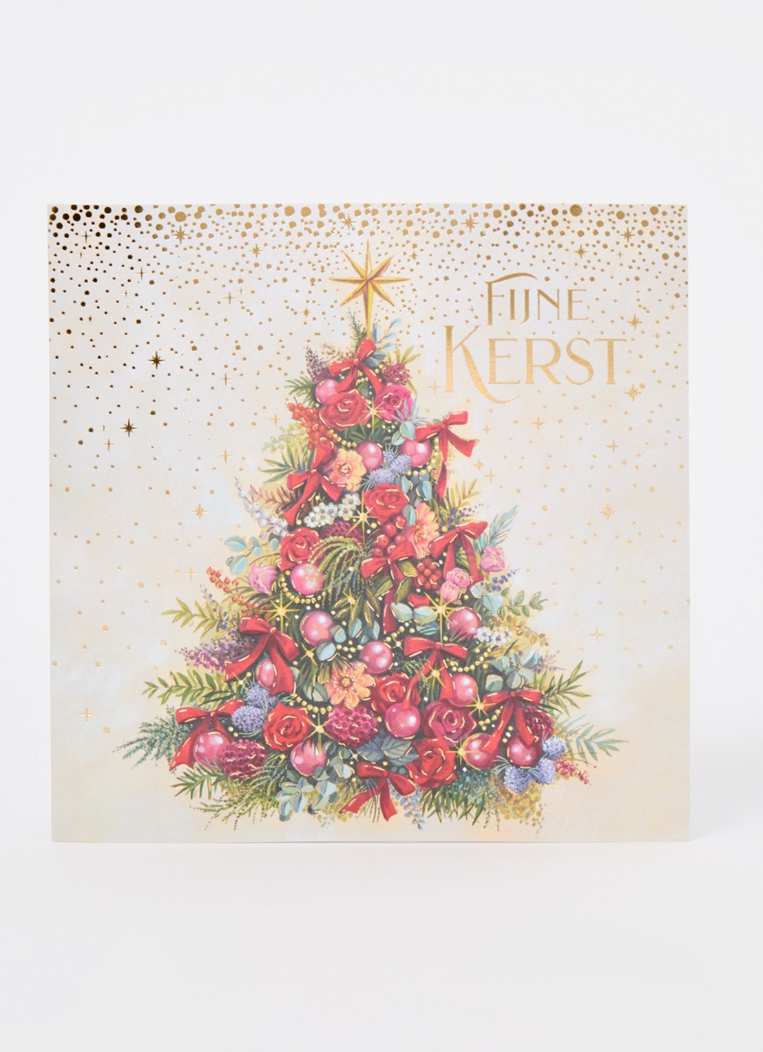 Art Group Versierde kerstboom - 1 design - luxe kerstkaart met envelop - set van 8 - voorkant 2 rood