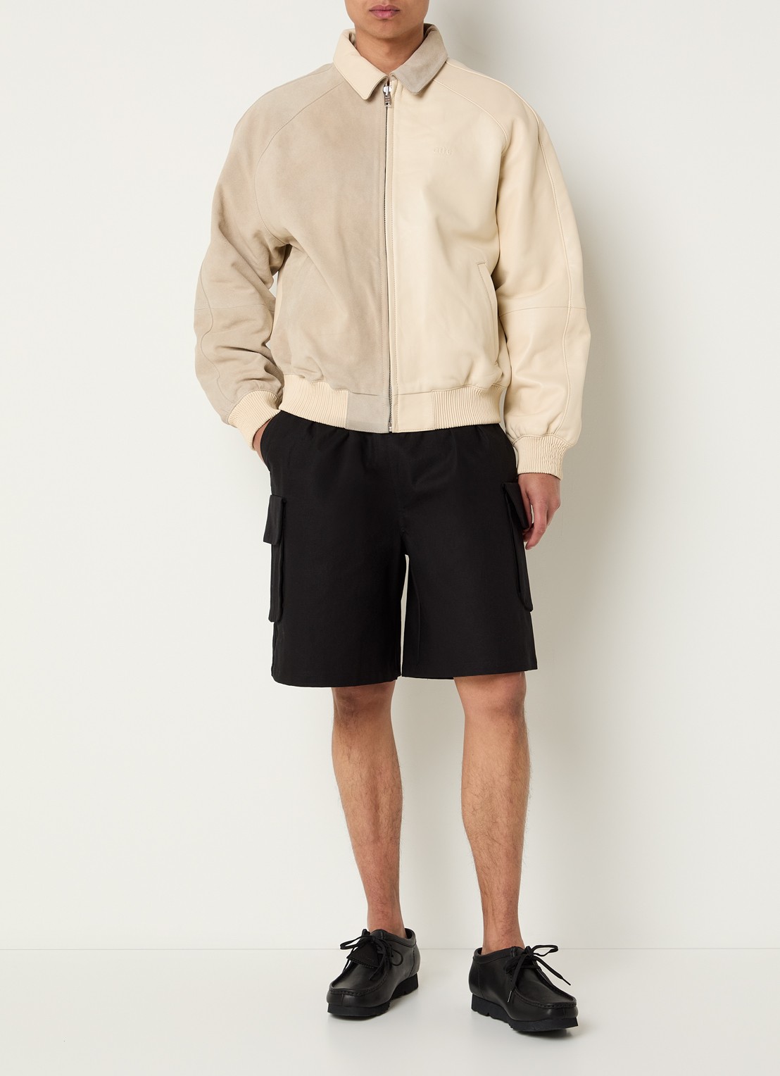 Arte Antwerp Bomberjack van lamsleer met steekzakken - voorkant 4 beige