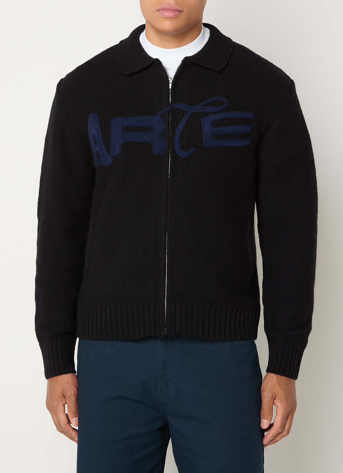 Arte Antwerp Energy grofgebreid vest met logoborduring - detail 4 zwart