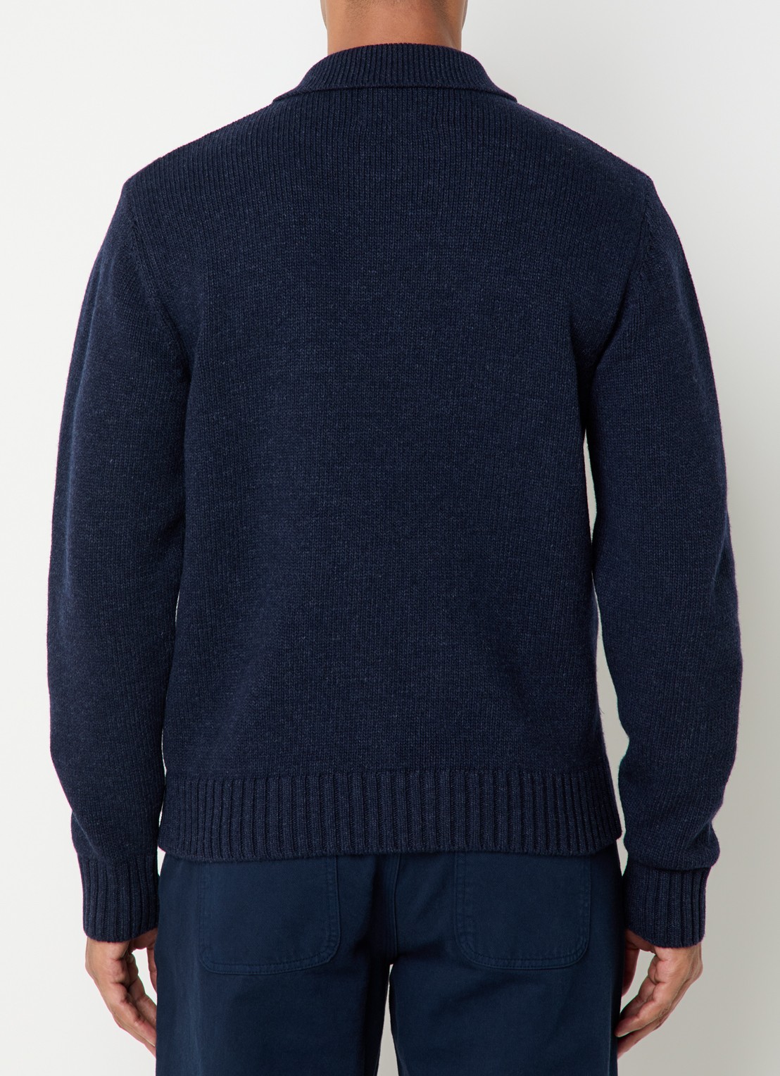 Arte Antwerp Grofgebreid vest in wolblend met logoborduring - achterkant donkerblauw