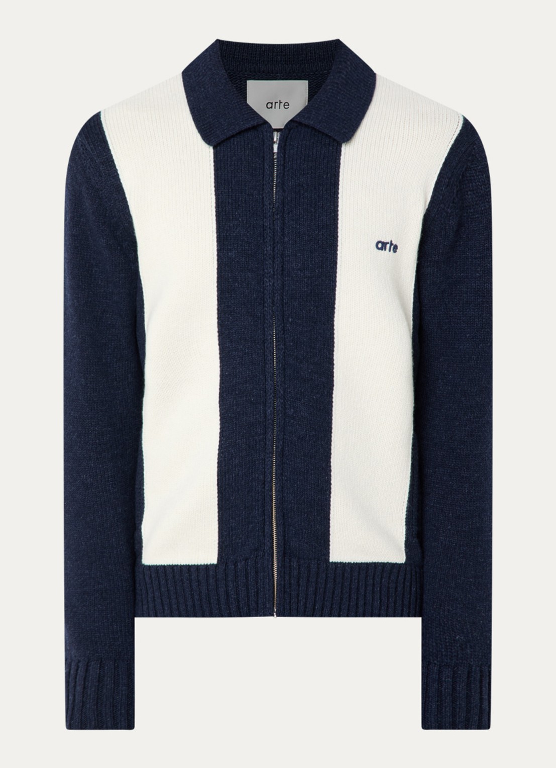 Arte Antwerp Grofgebreid vest in wolblend met logoborduring - voorkant 3 donkerblauw