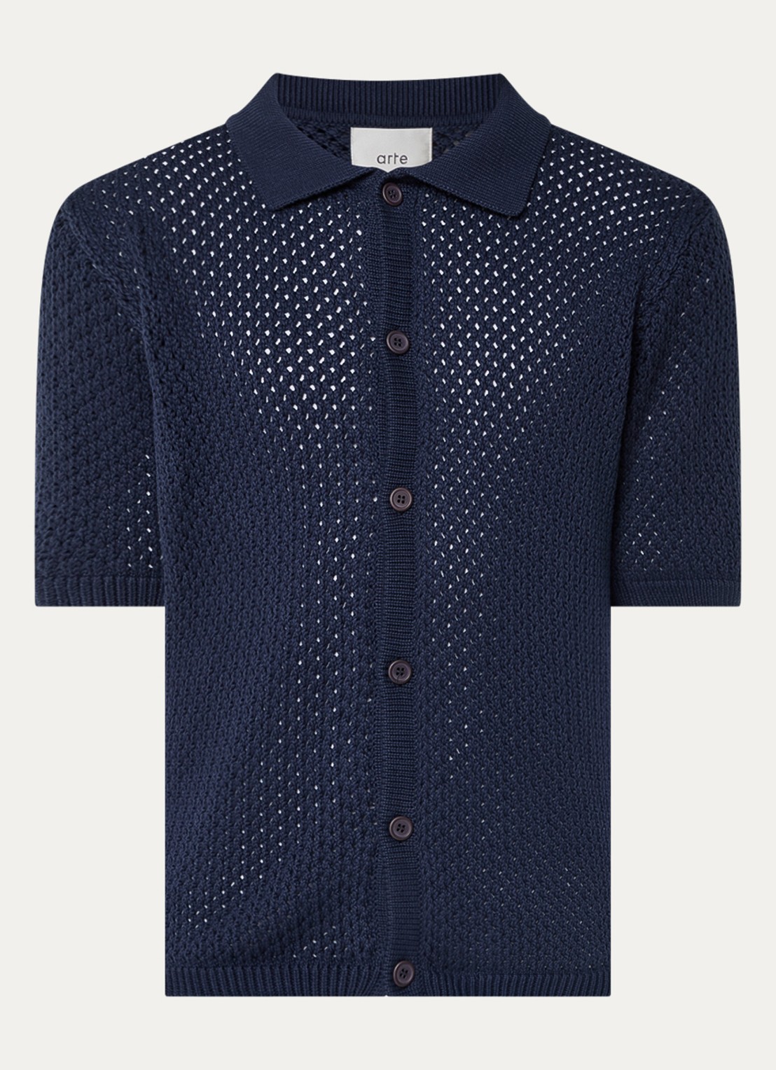 Arte Antwerp Grogebreid regular fit overhemd met opengewerkt dessin - voorkant 4 donkerblauw