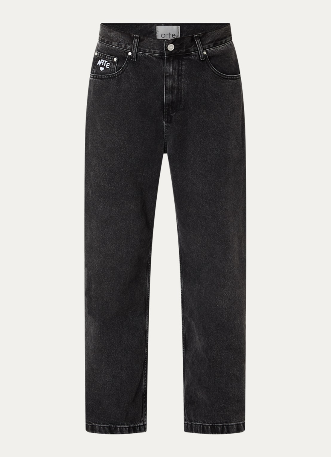 Arte Antwerp Heart Pocket loose fit jeans met gekleurde wassing en logoborduring - voorkant zwart